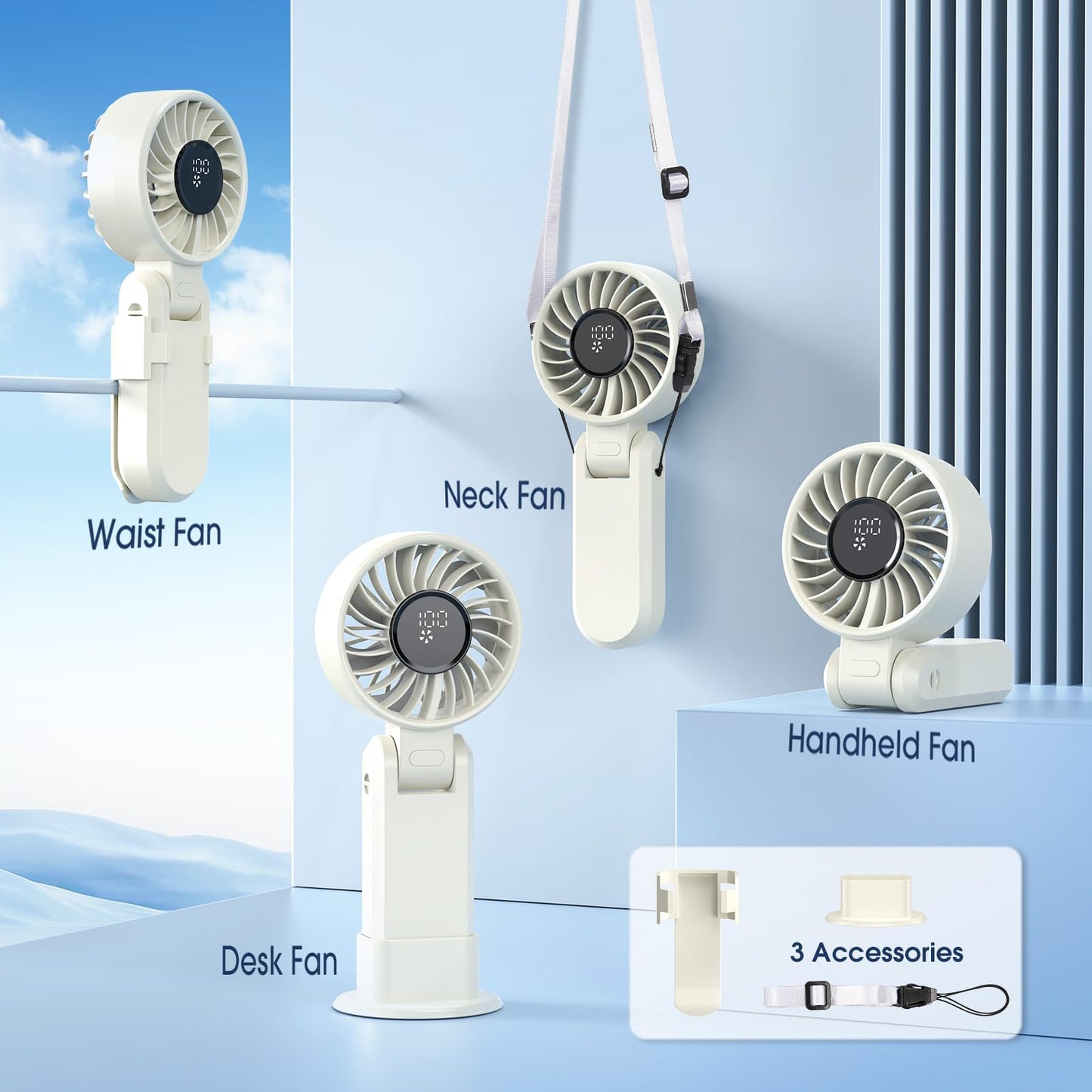 ?5200mAh?Portable Handheld Fans for Travel, High-Speed Motor, Rechargeable Hand Held Fan, 5 Speed,180°Foldable, Small Personal Fan,4-IN-1