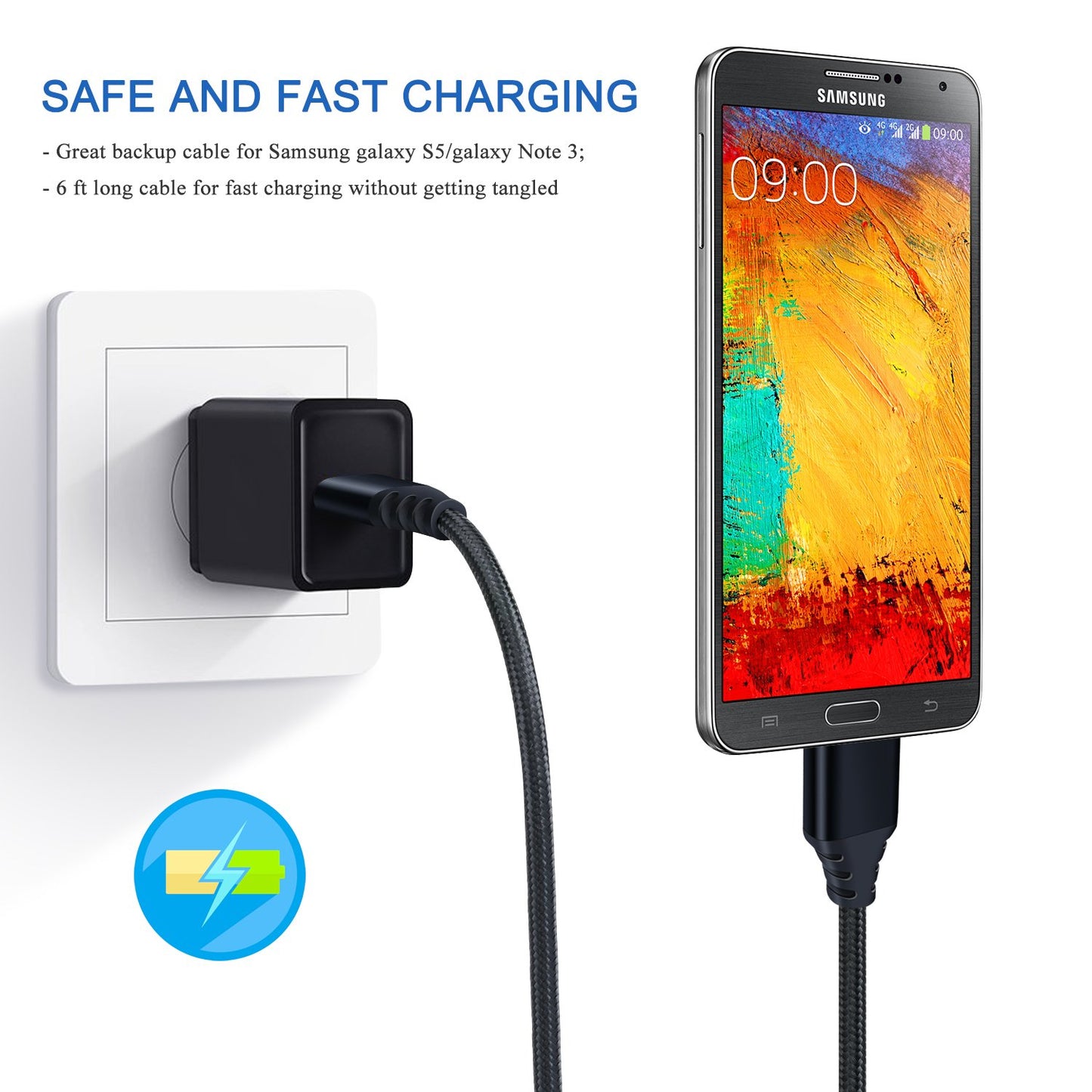 Besgoods USB 3.0 Micro Cable, 3-Pack 6ft Super Speed USB 3.0 Cable A Male to Micro B Charger Cable Compatible for Samsung Galaxy S5, Note 3, External