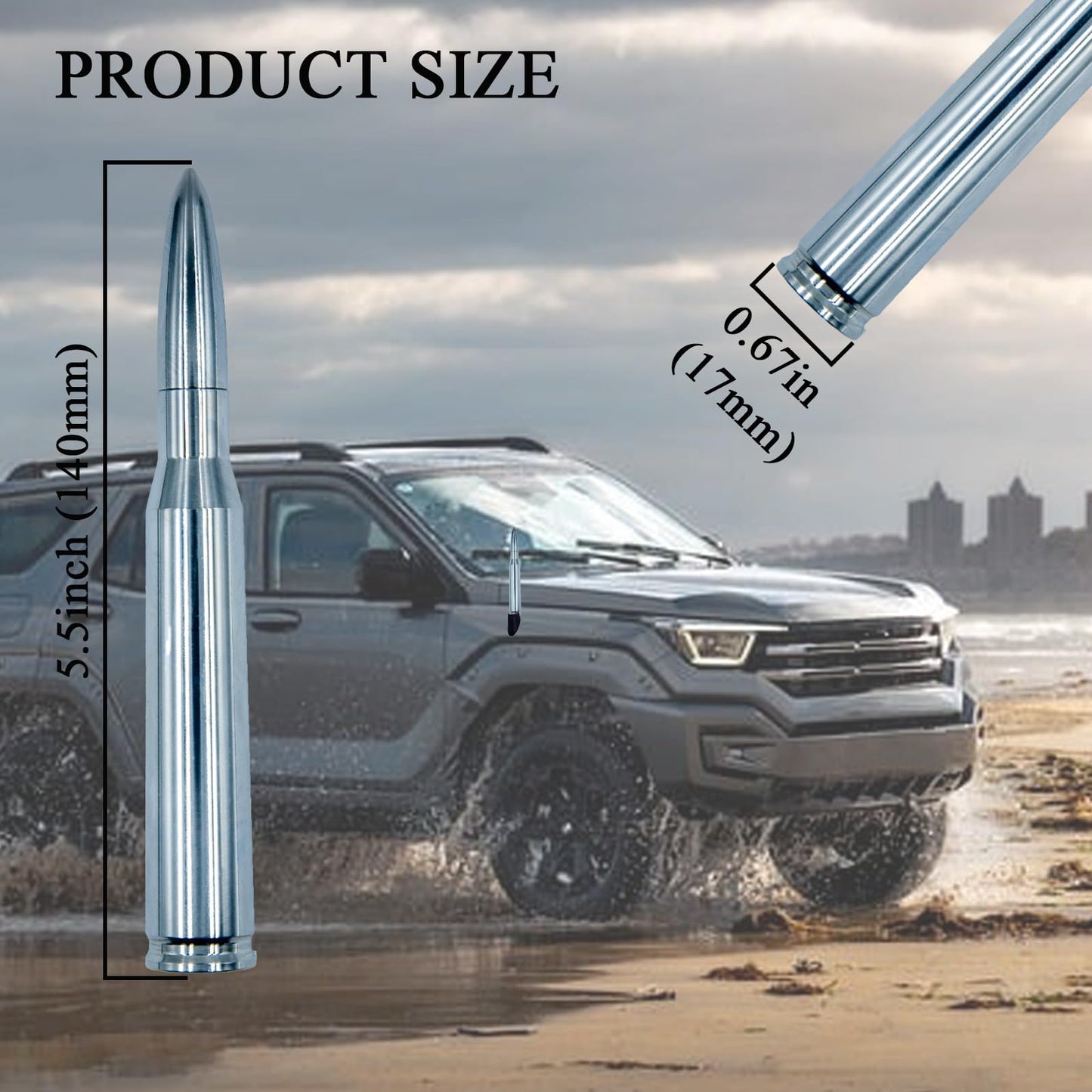 Enmpnornb 5.5inch Chrome Stubby Bullet Antenna Replacement for Various car Models,Dodge, Chevrolet, Raptor Truck Antenna Accessories