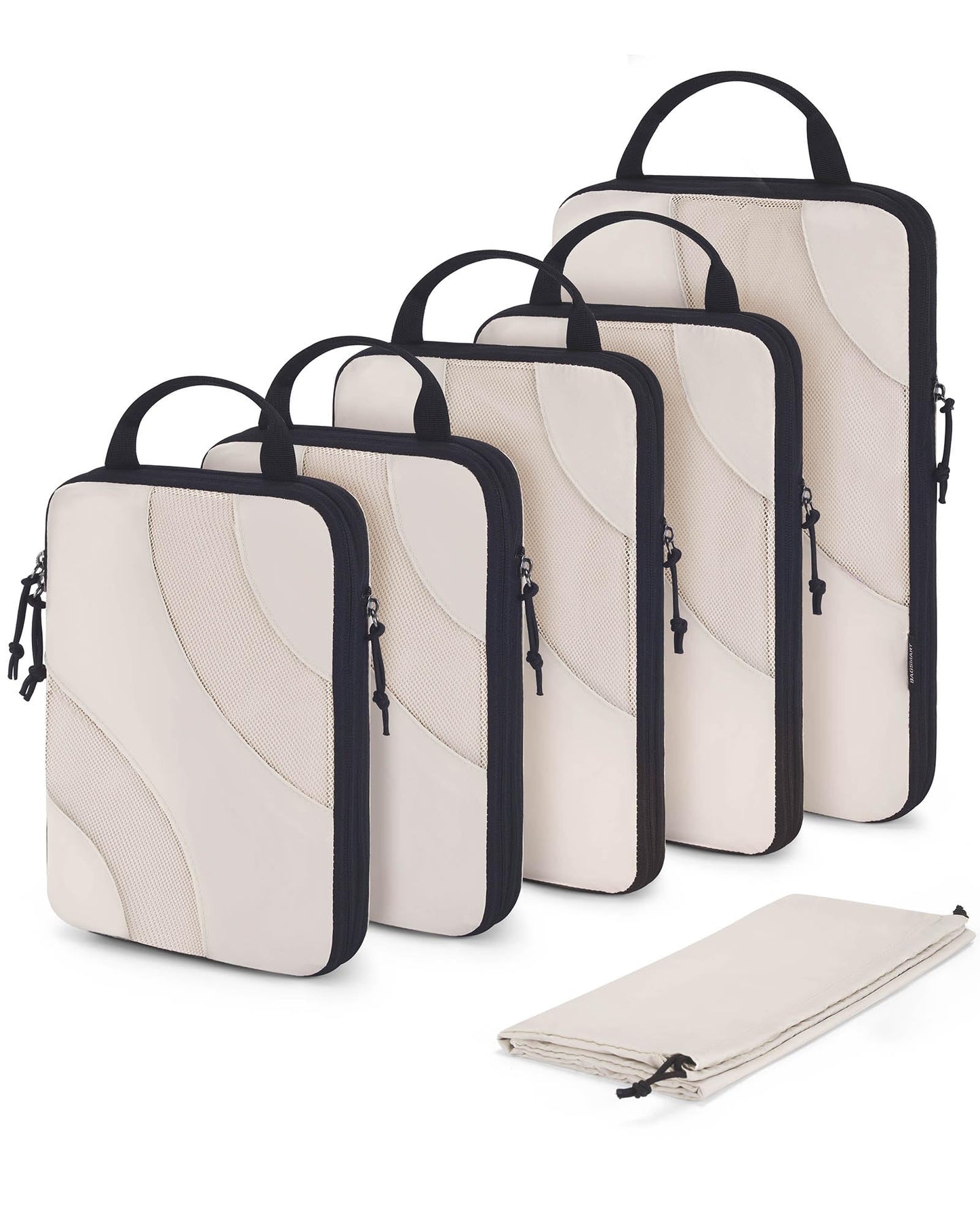 BAGSMART Compression Packing Cubes 6 Set – Lightweight Travel Suitcase Organizers Bag Set for Luggage, White Opal