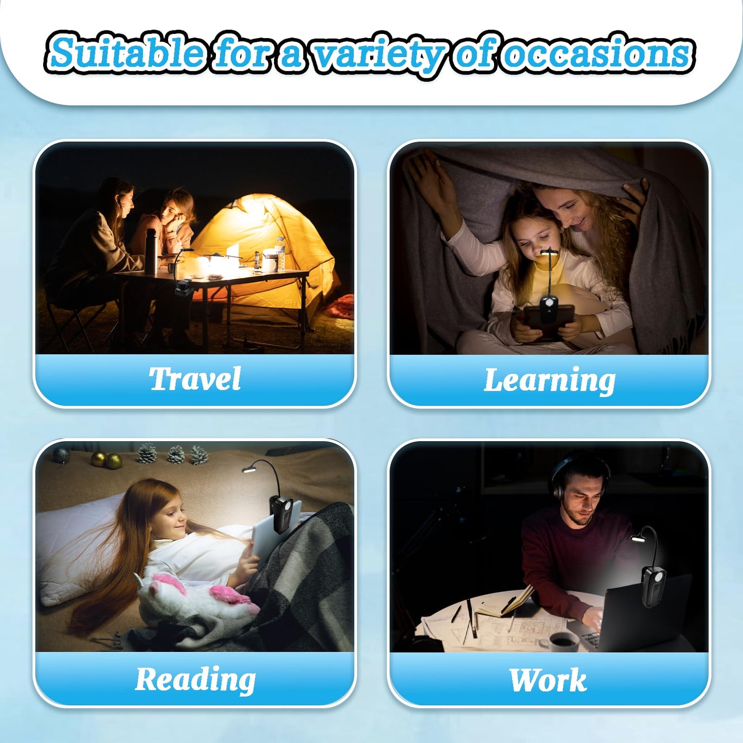 Rechargeable Book Light, Reading Lights for Books in Bed with 3 Color Temperatures & Stepless Dimming Brightness, 360°rotatable clip-on reading light