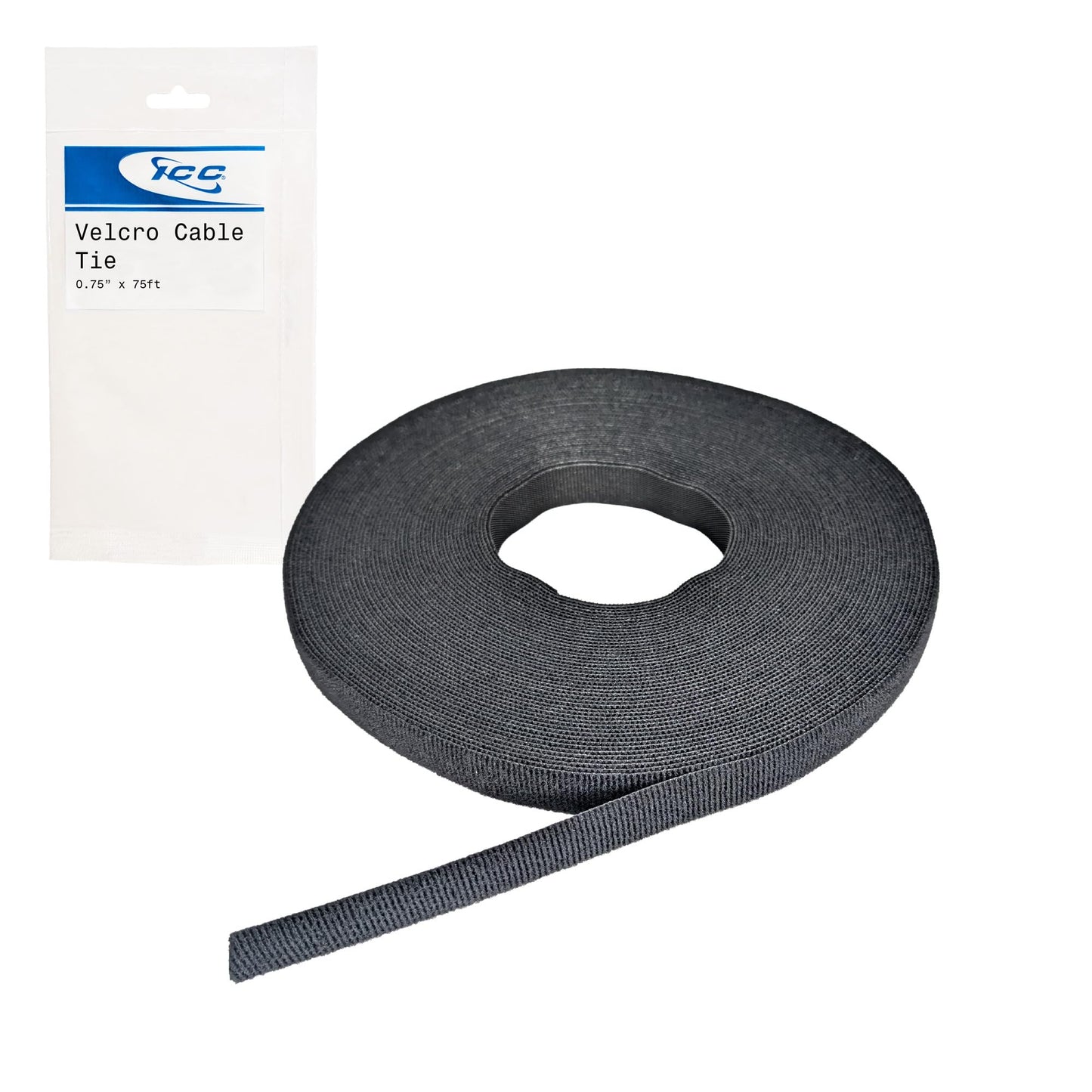 ICC Velcro® Brand ONE-WRAP® Tie Cable Tie Tape - 0.75” x 75 Feet Per Roll, Reusable Hook and Loop Fastening Tape for Efficient Cable Management