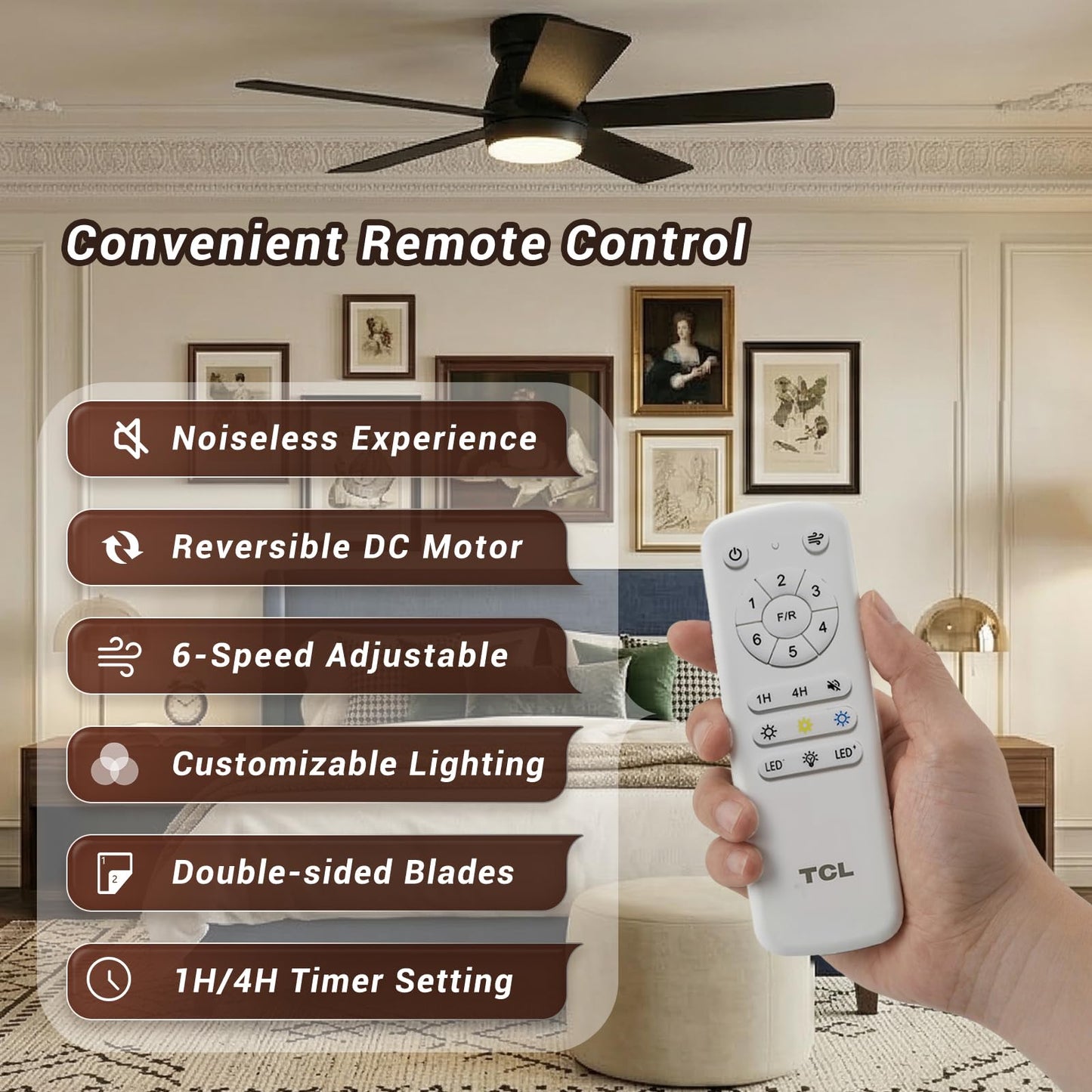 TCL 42" Black Low Profile Ceiling Fan with Light & Remote Control