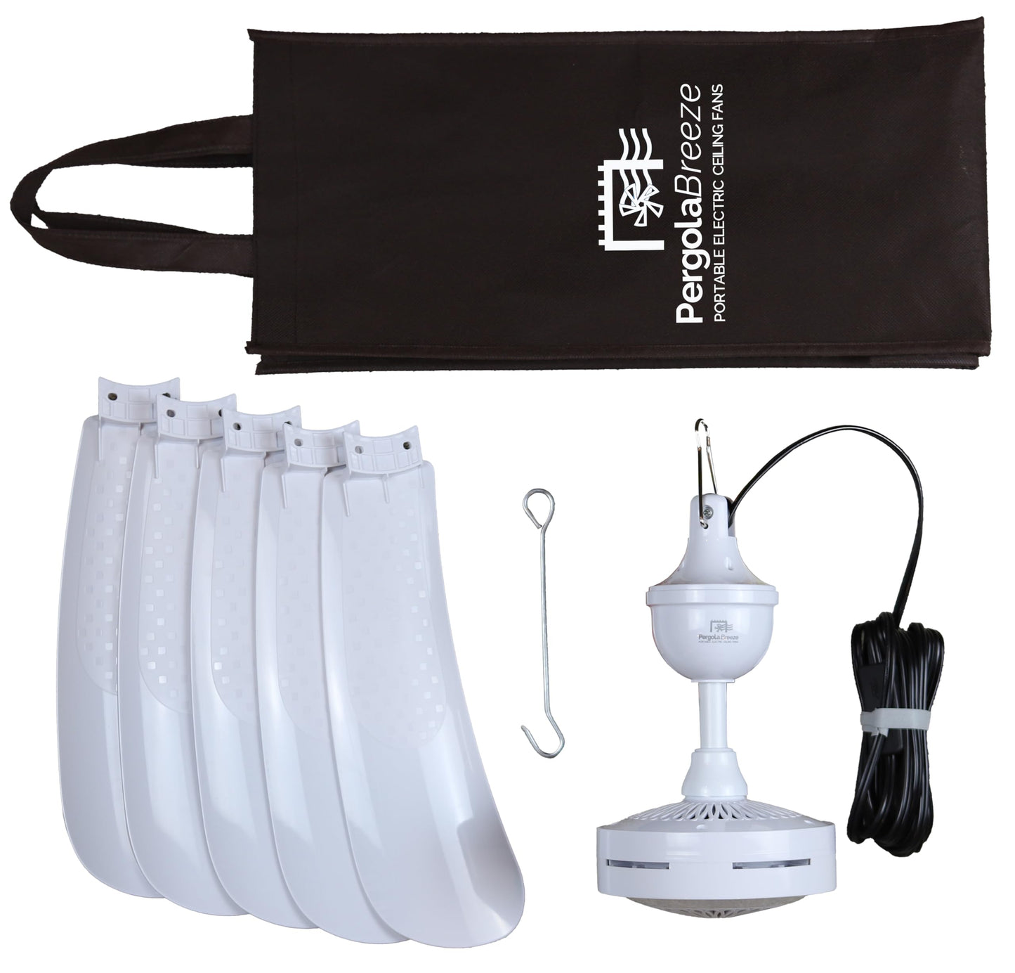 Pergola Breeze Single Speed 31” Portable Ceiling Fan AC 110V with 15’ cord & in-line power switch. Great for Pergolas Gazebos Workshops Canopies