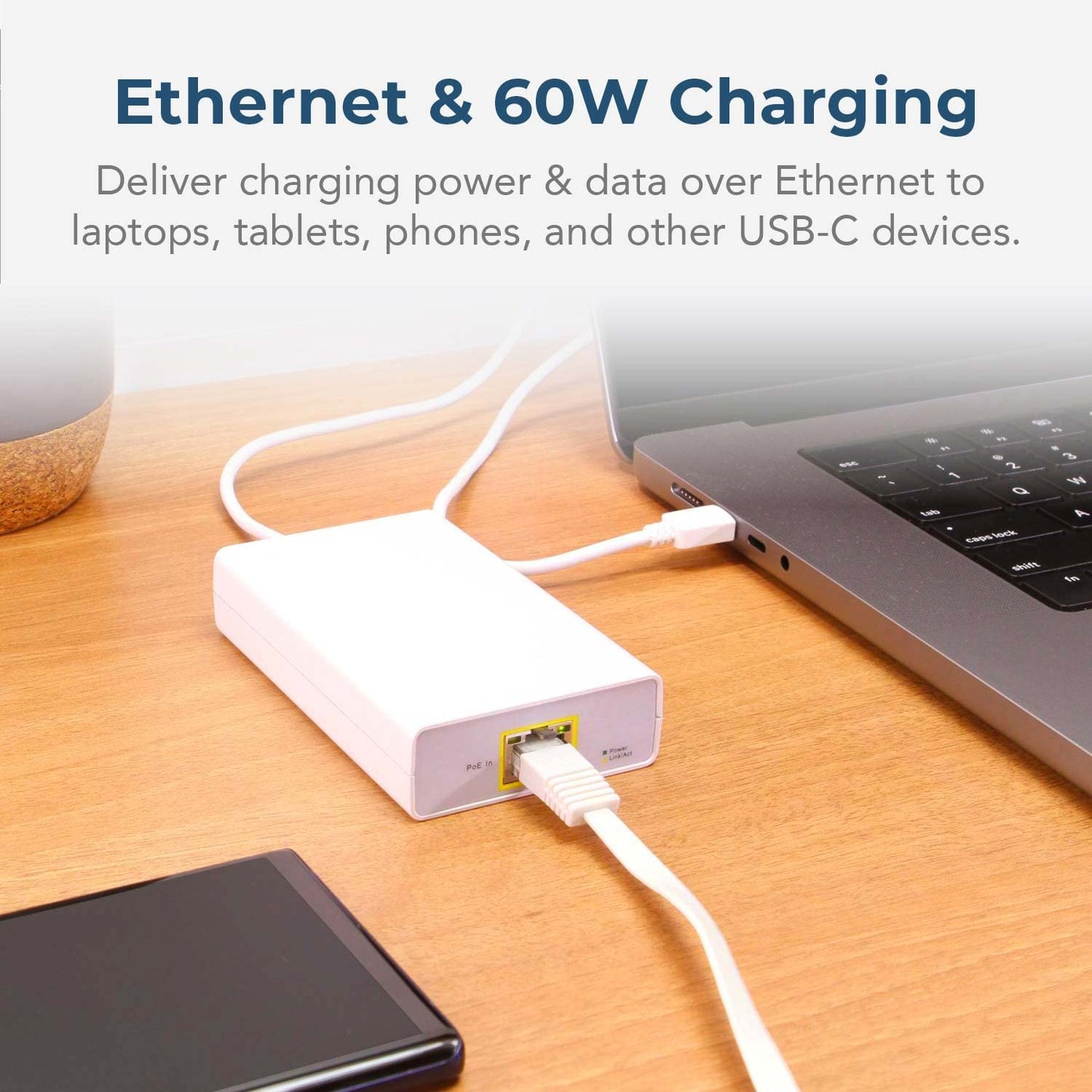 Coolgear EZPoE & Data USB-C PD 60W Adapter for Long-Distance Power & Network Delivery