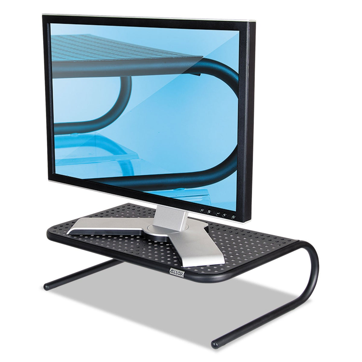 Allsop Large Metal Art Monitor Stand, 18-Inch Wide Platform Holds 50 lbs with Keyboard Storage Space - Black (30336)