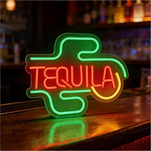 Tequila LED Neon Sign - USB Powered Decorative Neon Light for Bar Home Living Room, Mexican Cocktail Theme Party Wall Table Decoration, 15.7 x 12.6 In