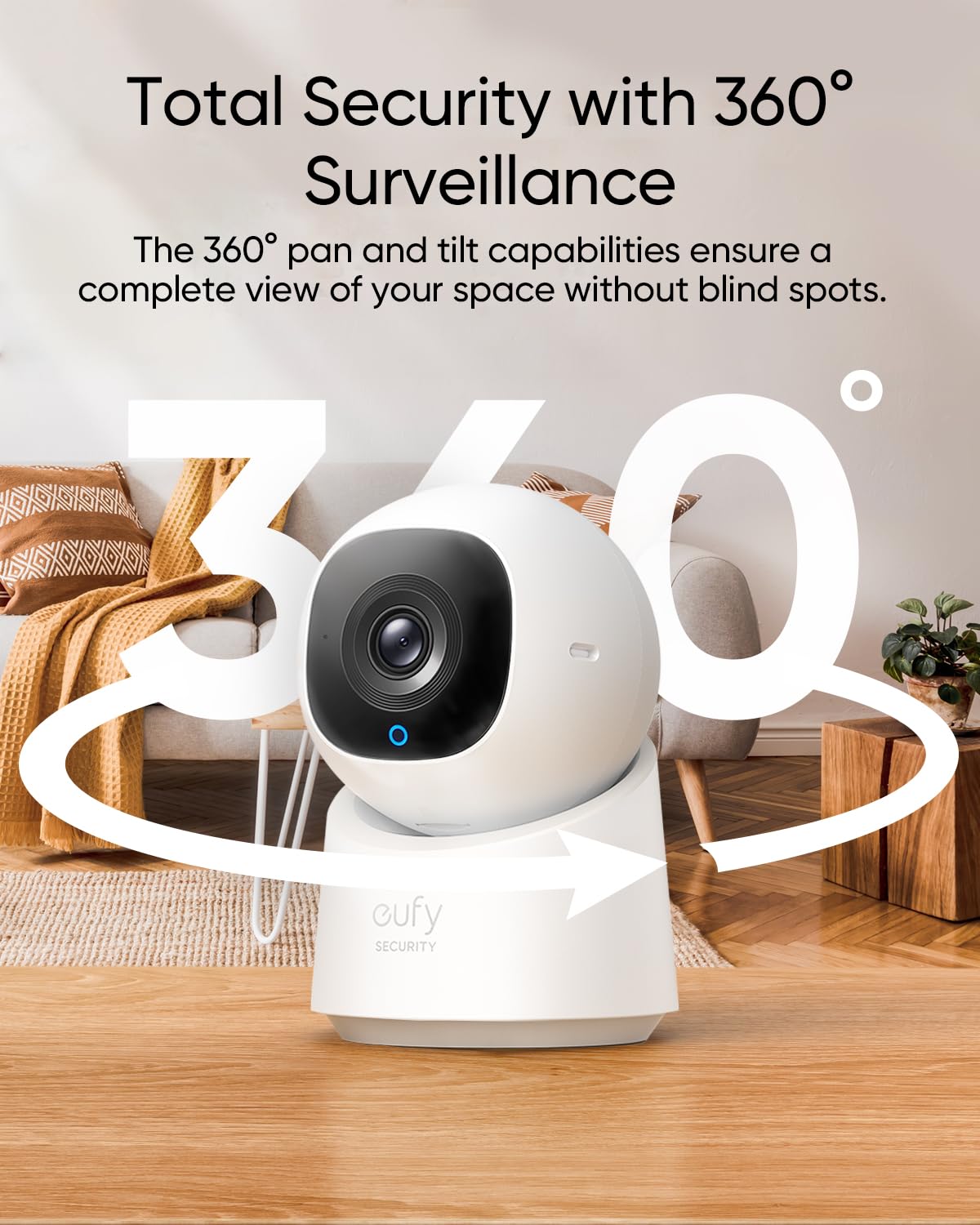 eufy Security Indoor Cam C210, 1080p Resolution Security Camera with 360° PTZ, Plug-in Security Indoor Camera with 2.4G Wi-Fi, Human/Motion AI, Night