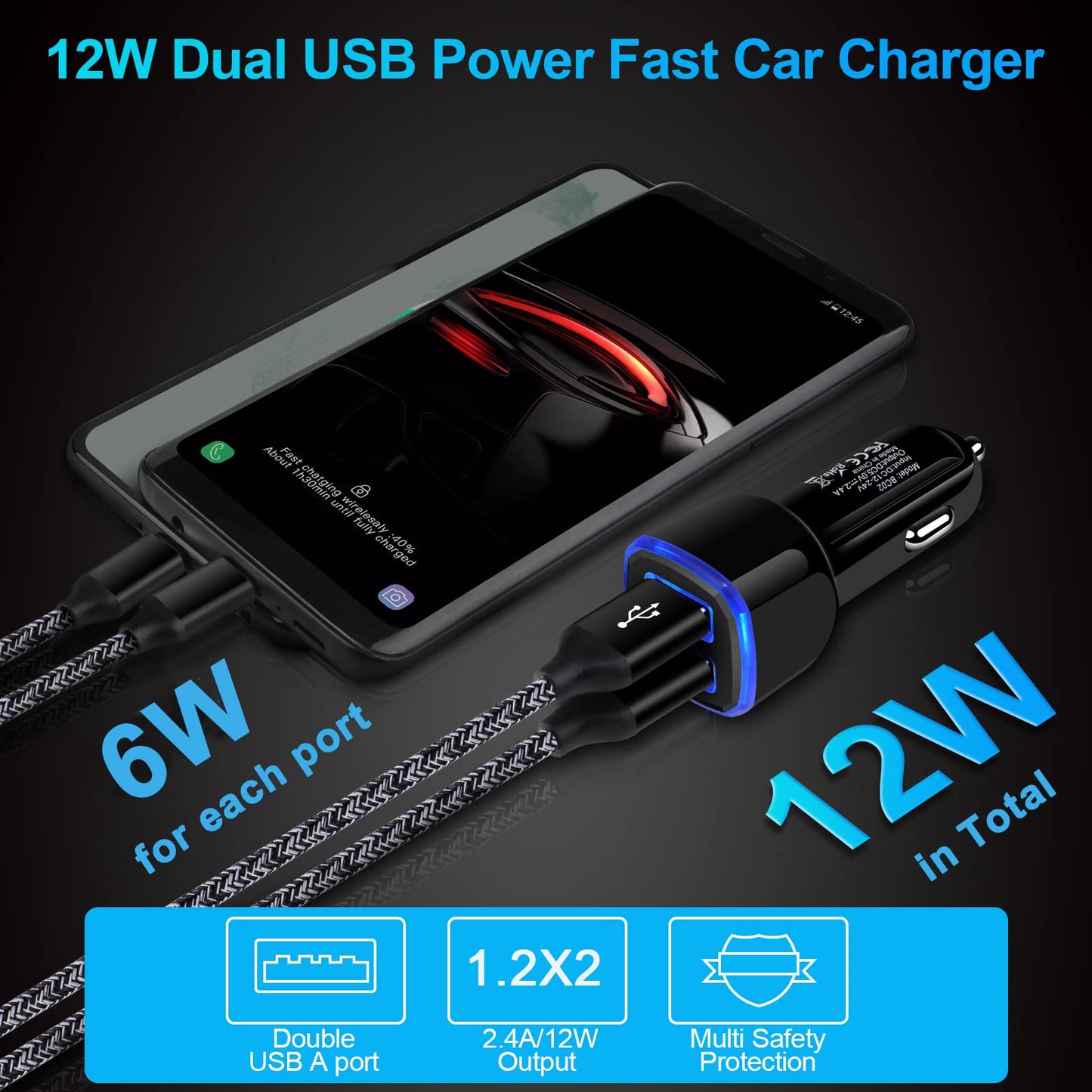 Car Charger, 2.4A 12W AndHot 2 Pack Mini Dual Port USB Car Charger Adapter Plug for iPhone 15 14 13 12 SE 11 Pro Max XR XS X 8 7 6S Plus, iPad