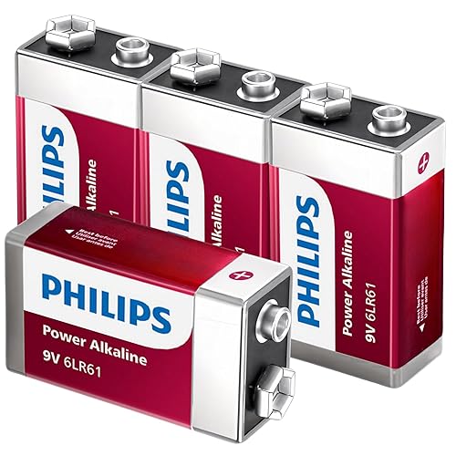 PHILIPS 9V Batteries - Power Alkaline 9 Volt Battery 4 Pack, Long Lasting Power Up to 5 Years in Storage, 9v Batteries Leak Proof Design, All Purpose…