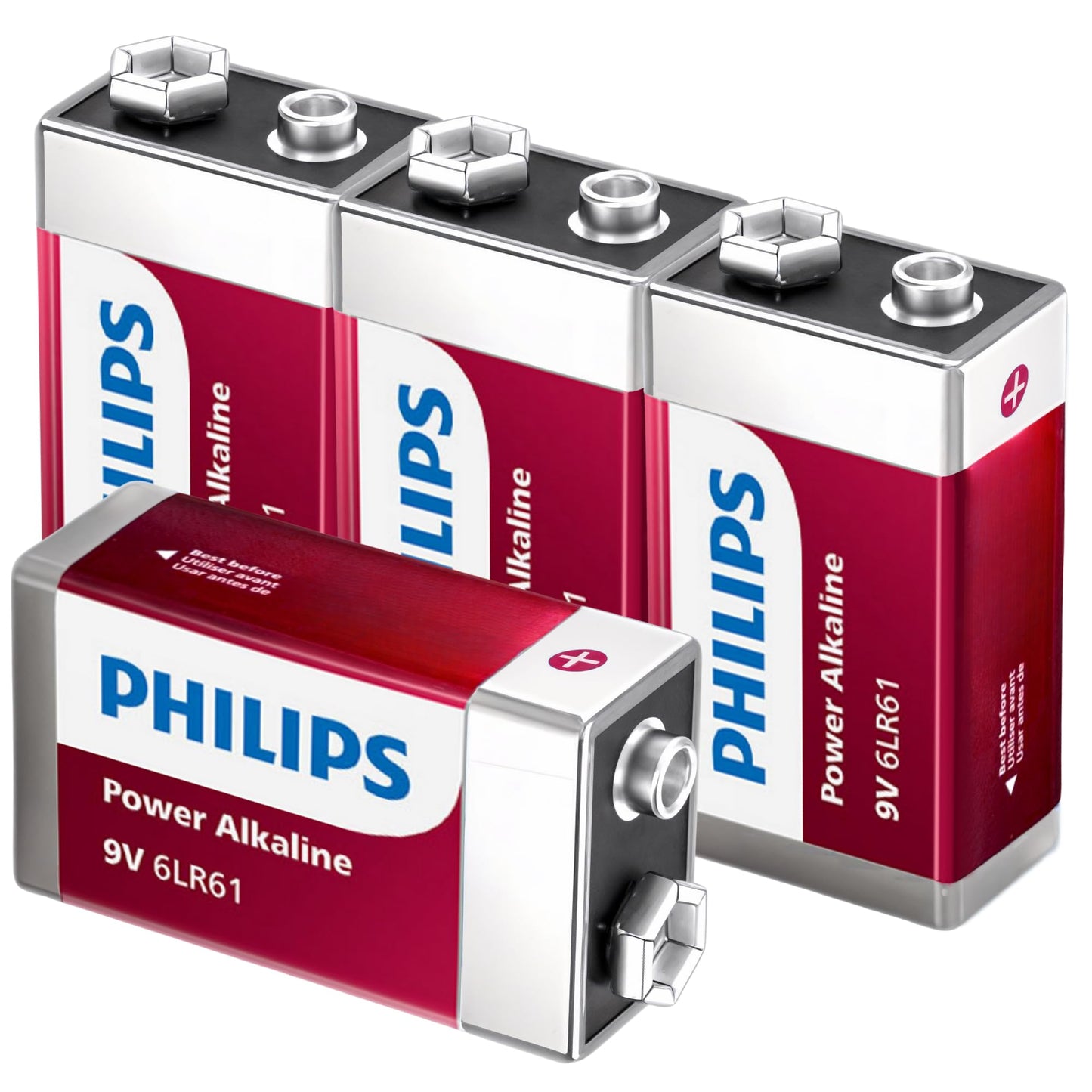 PHILIPS 9V Batteries - Power Alkaline 9 Volt Battery 4 Pack, Long Lasting Power Up to 5 Years in Storage, 9v Batteries Leak Proof Design, All Purpose…