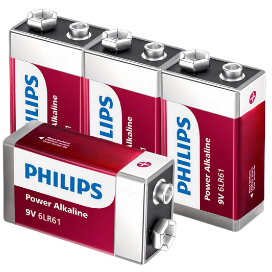 PHILIPS 9V Batteries - Power Alkaline 9 Volt Battery 4 Pack, Long Lasting Power Up to 5 Years in Storage, 9v Batteries Leak Proof Design, All Purpose…