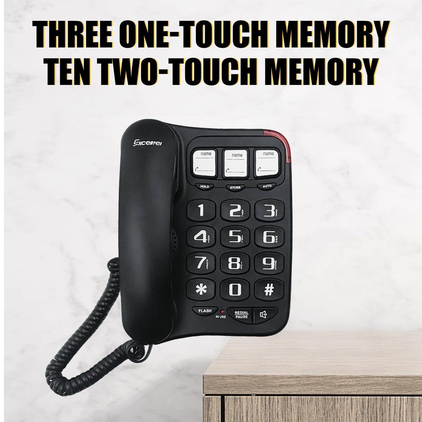 Excelltel Landline Phones for Seniors, Corded Big Button Phone with Photo Speed Dial, Volume Control, Speakerphone, Flash Alert, Easy-to-Use Desk
