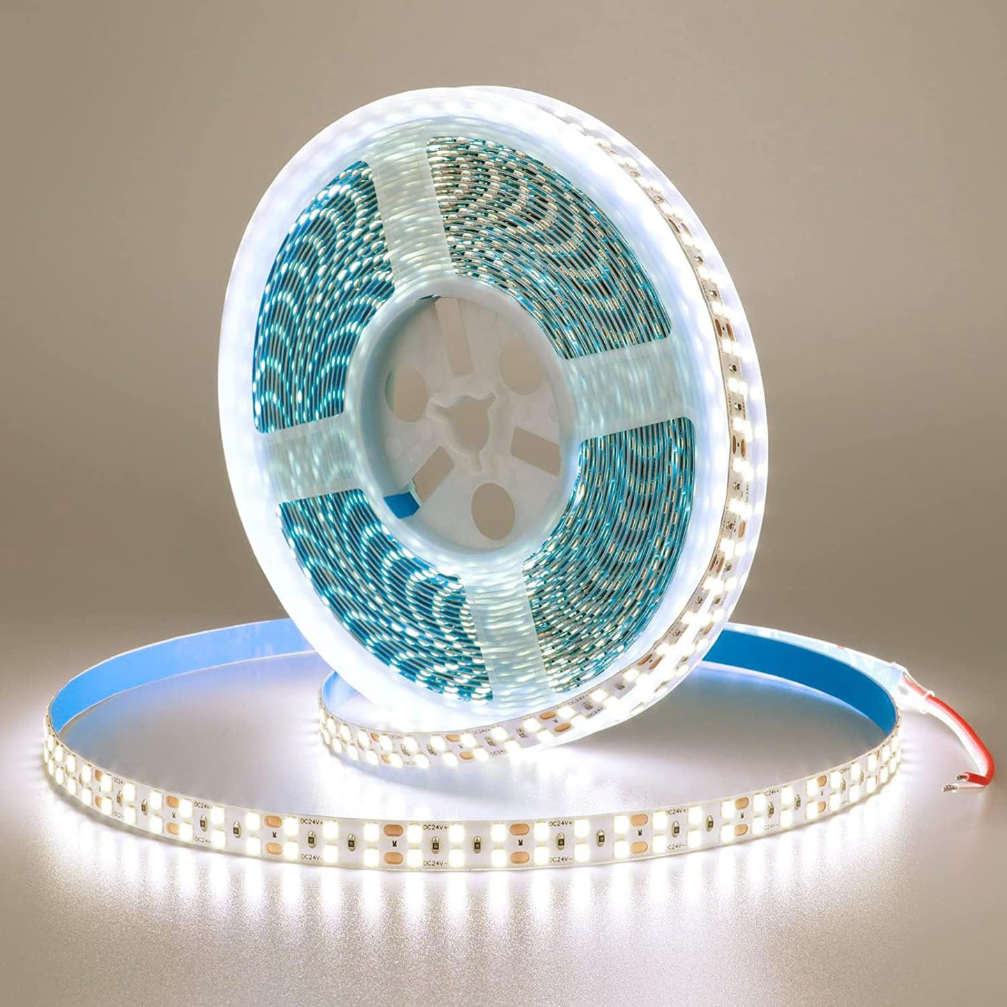 KXZM 24V 32.8ft(10M) Double Row LED Strip Light Natural White 4000K 2400LEDs 2835SMD 160W High Brightness 11000LM No-Waterproof IP20 Flexible Ribbon