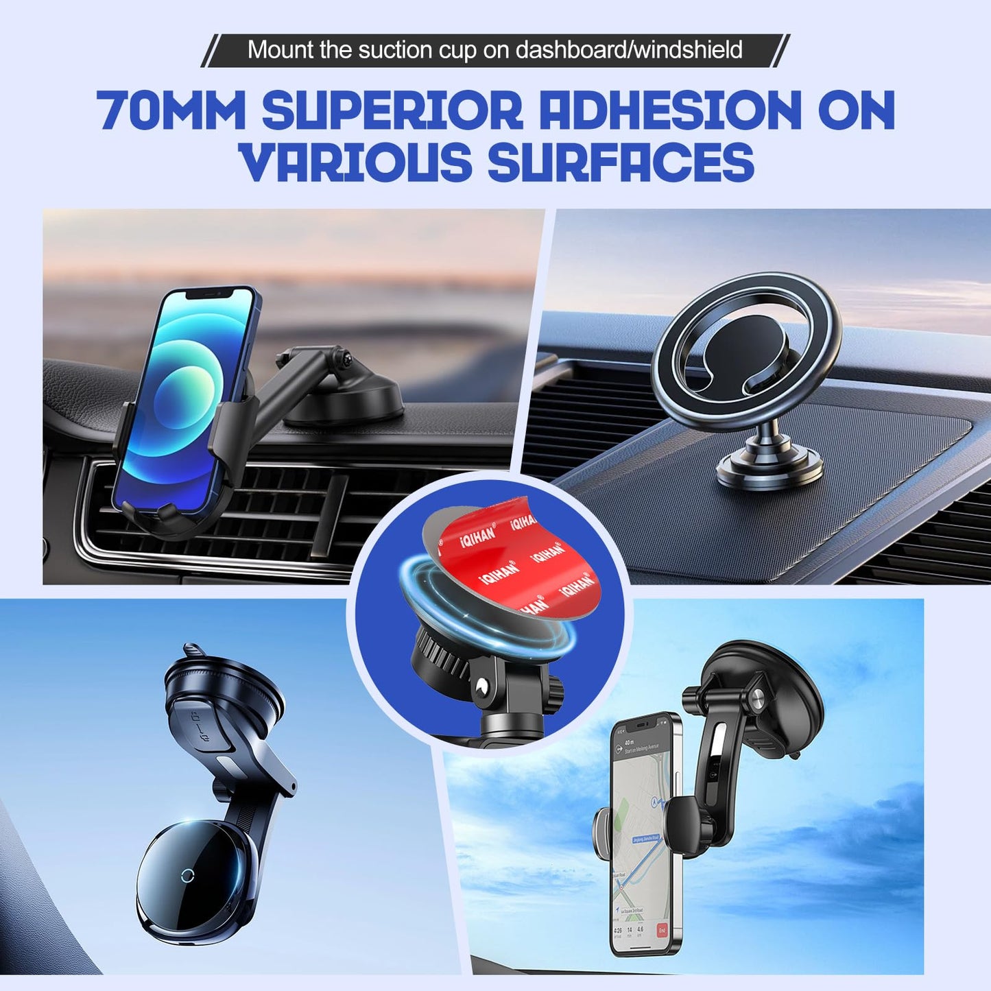 Adhesive Sticky Pads for Car Phone Mount, 4pcs Heavy Duty Mounting Tape for Vehicle Phone Holder, Heat Rresistant Double-Sided Mounting Sticker