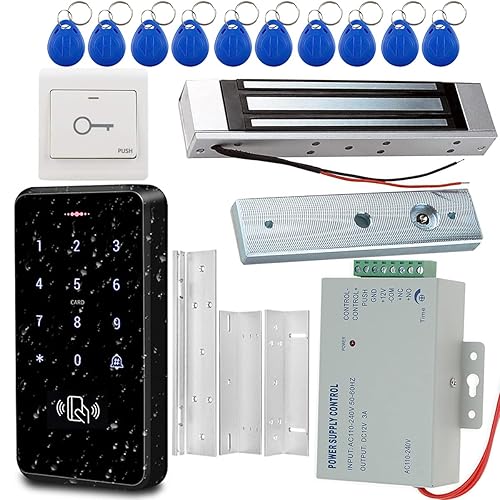 HENA Professional Access Control Kit, IP68 RFID Keypad(3000 Users Capacity)+180KG/380lbs Magnetic Door Lock,DC12V 3A Power Supply, Suitable for All