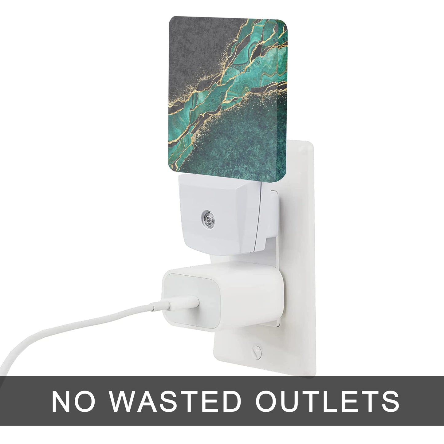 Oeaskly Green Marble Night Light,Golden Abstract Marble Veins Night Lights 0.5W Sleep Friendly for Boys Girls Led Night Light Dusk to Dawn Sensor