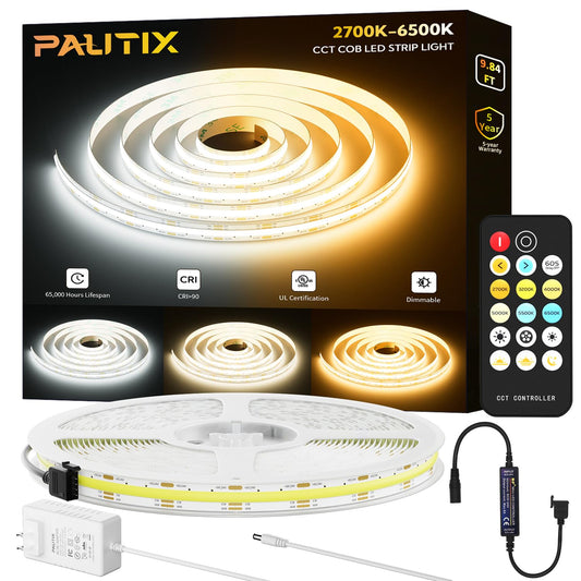 PAUTIX COB LED Strip Light White CCT Tunable, Super Bright Dimmable 2700K-6500K All in One UL-Listed LED Tape Light, for Under Cabinet Bedroom Kitchen