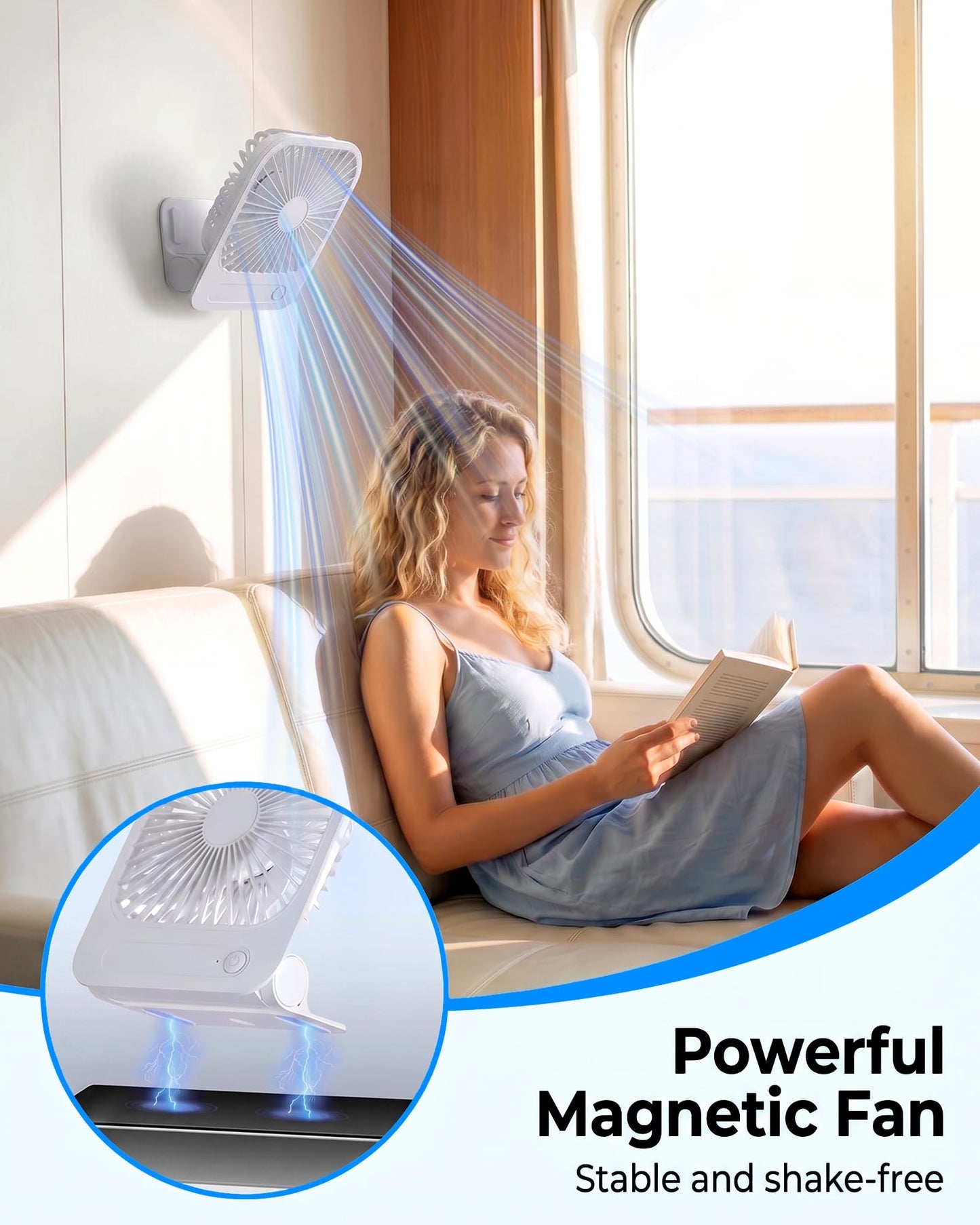 scenein Usb Small Wall Mount Fan with Magnetic Base for Cruise Ship Cabin
