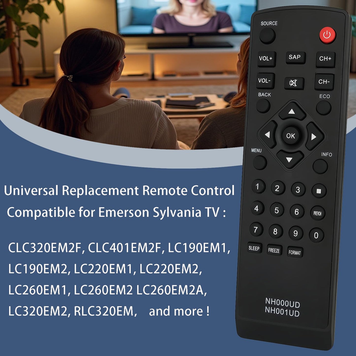 Universal Replaced Remote Control NH000UD NH001UD for Emerson Sylvania TV CLC320EM2F, CLC401EM2F, LC190EM1, LC190EM2, LC220EM1, LC220EM2, LC260EM1
