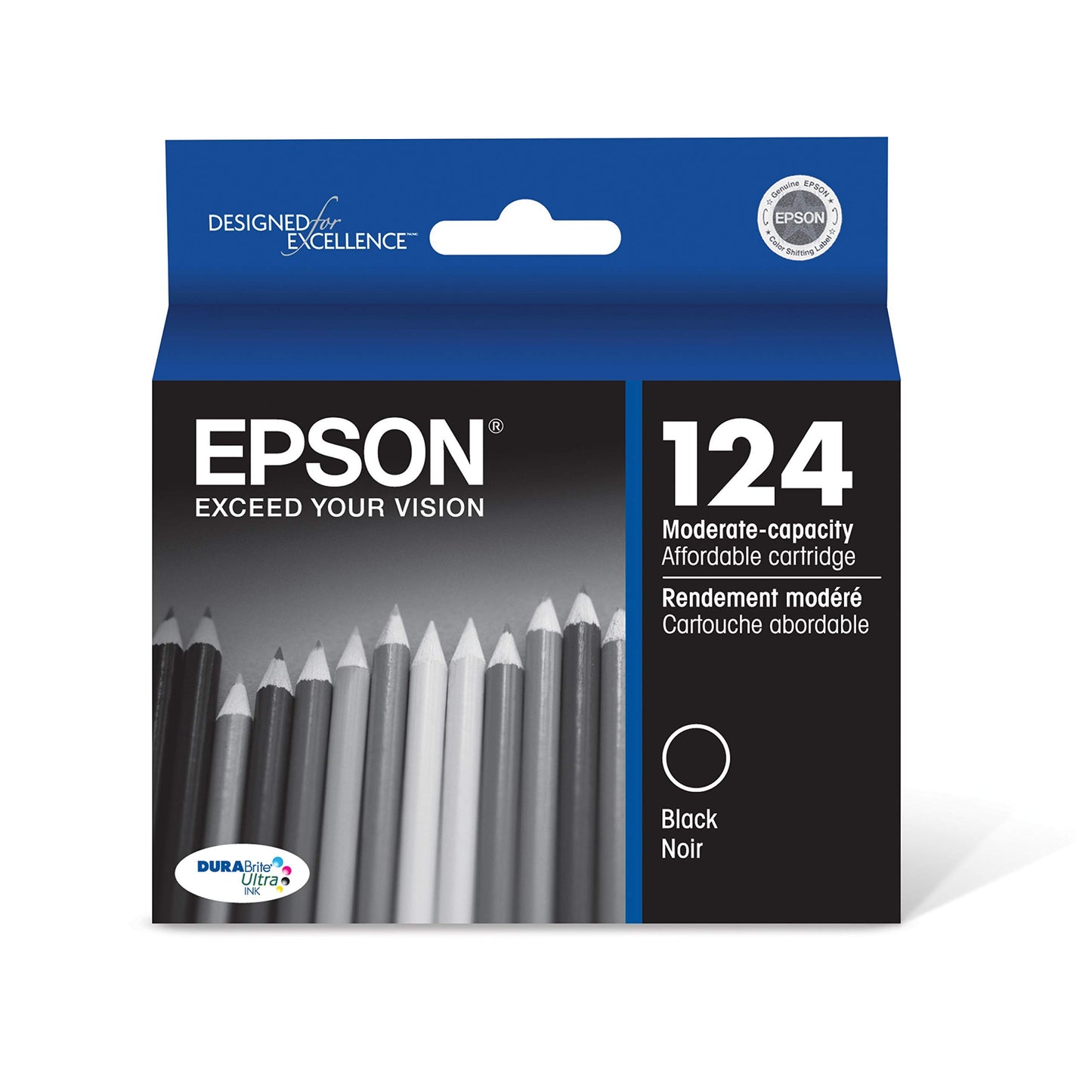 Epson 124 DURABrite Ultra Ink Standard Capacity Black Cartridge (T124120-S) Works with Stylus NX-125, 127, 130, 230, 330, 420, 430, Workforce WF-320
