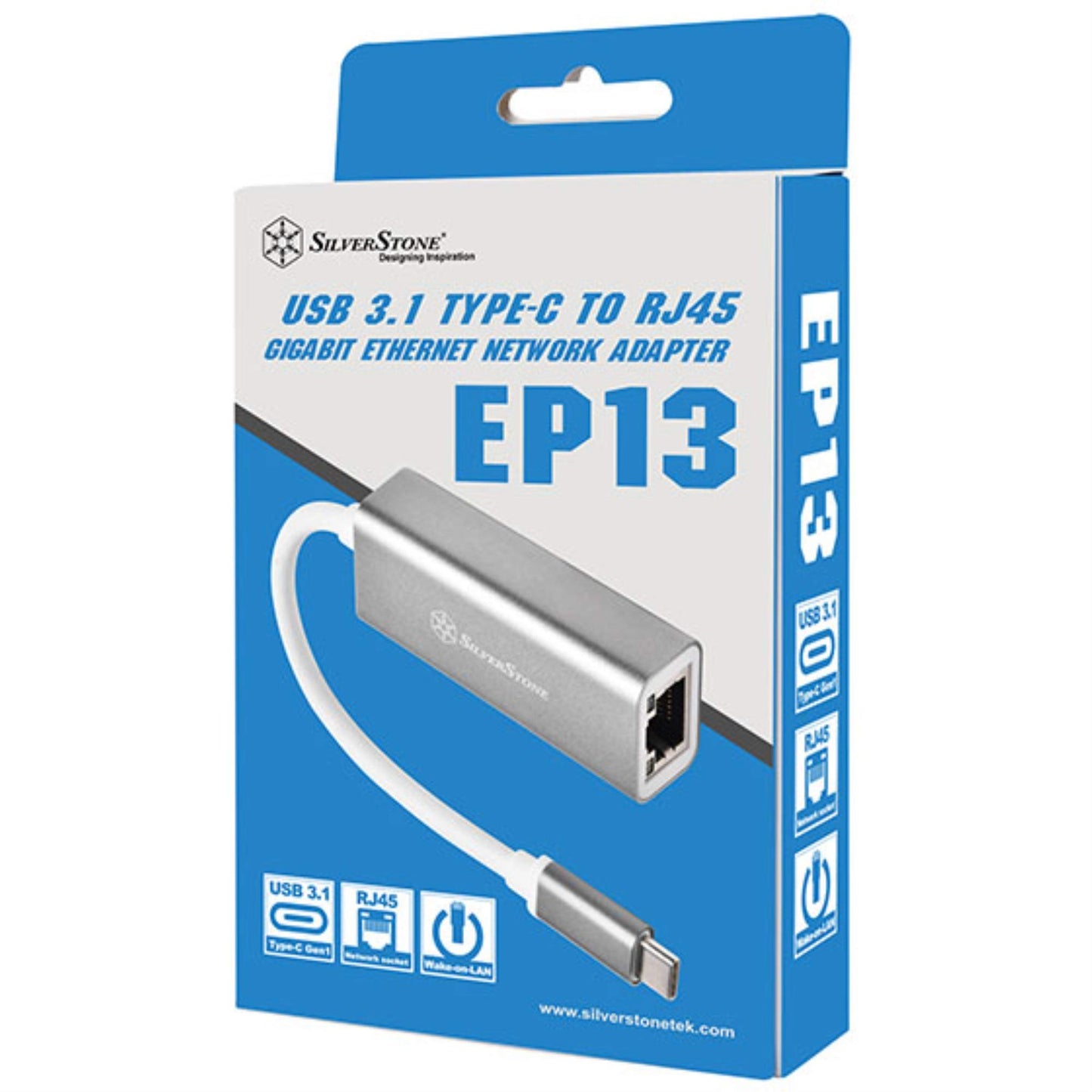 SilverStone USB 3.1 Type-C Gen1 to RJ45 Gigabit Ethernet Network Adapter, Charcoal