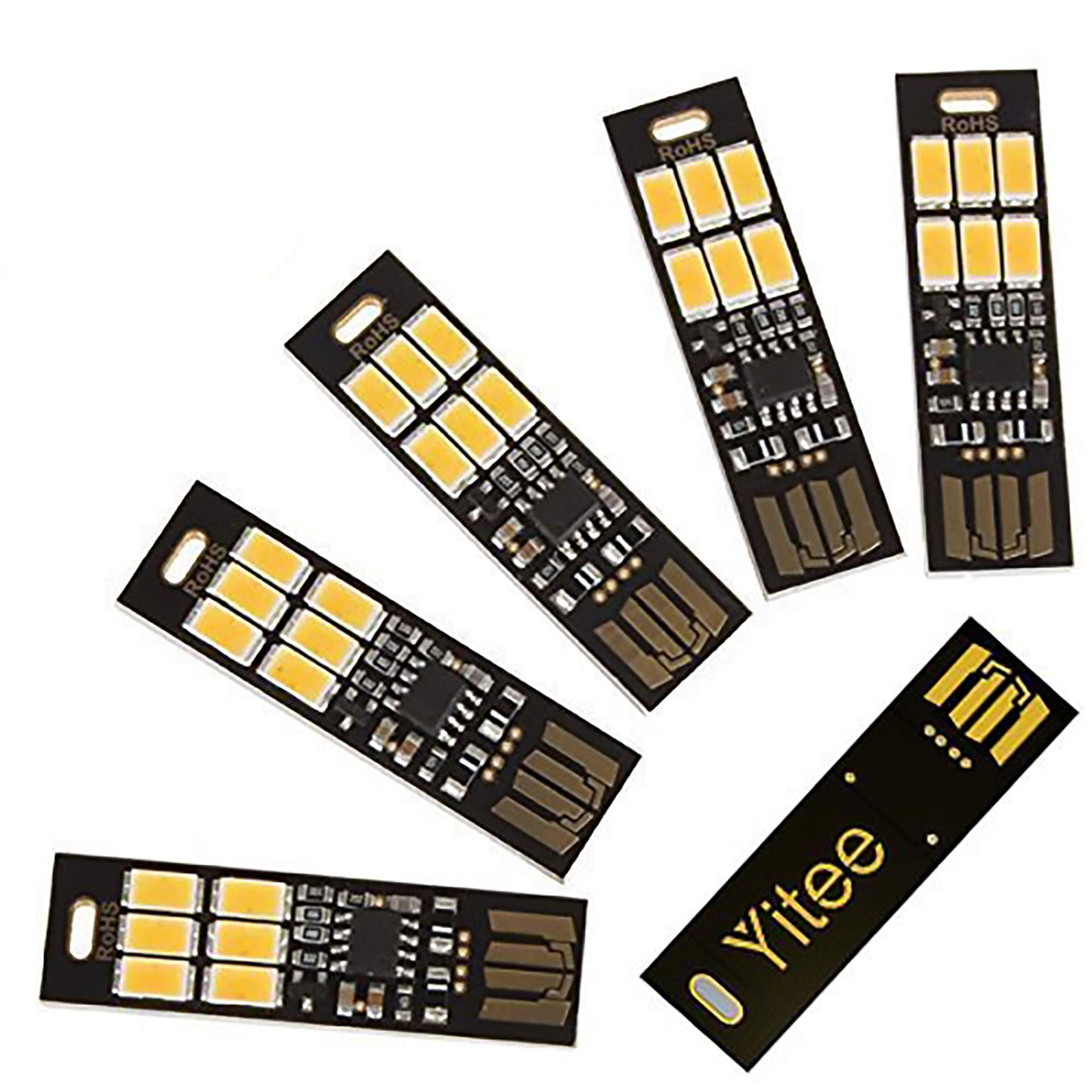 Yitee 5pcs LED Circuit Boards USB Light Keychain Super Bright 6 LEDs Mini USB Light Lamp with Smart Touch Electrodeless Dimming Switch for Laptop