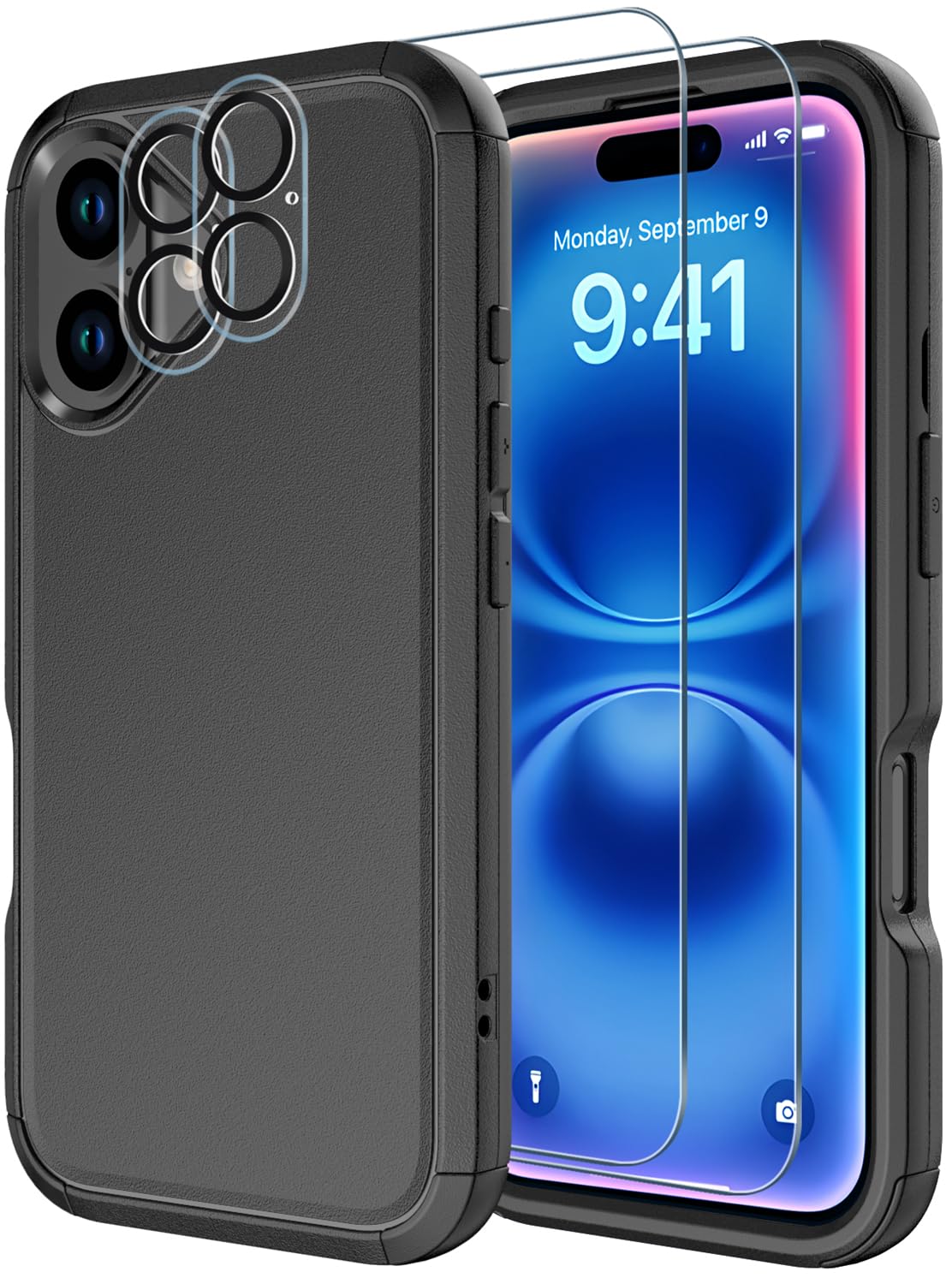 Diverbox for iPhone 16 Case [Shockproof] [Dropproof] [Tempered Glass Screen Protector + Camera Protectors] Heavy Duty Protection Phone Case Cover