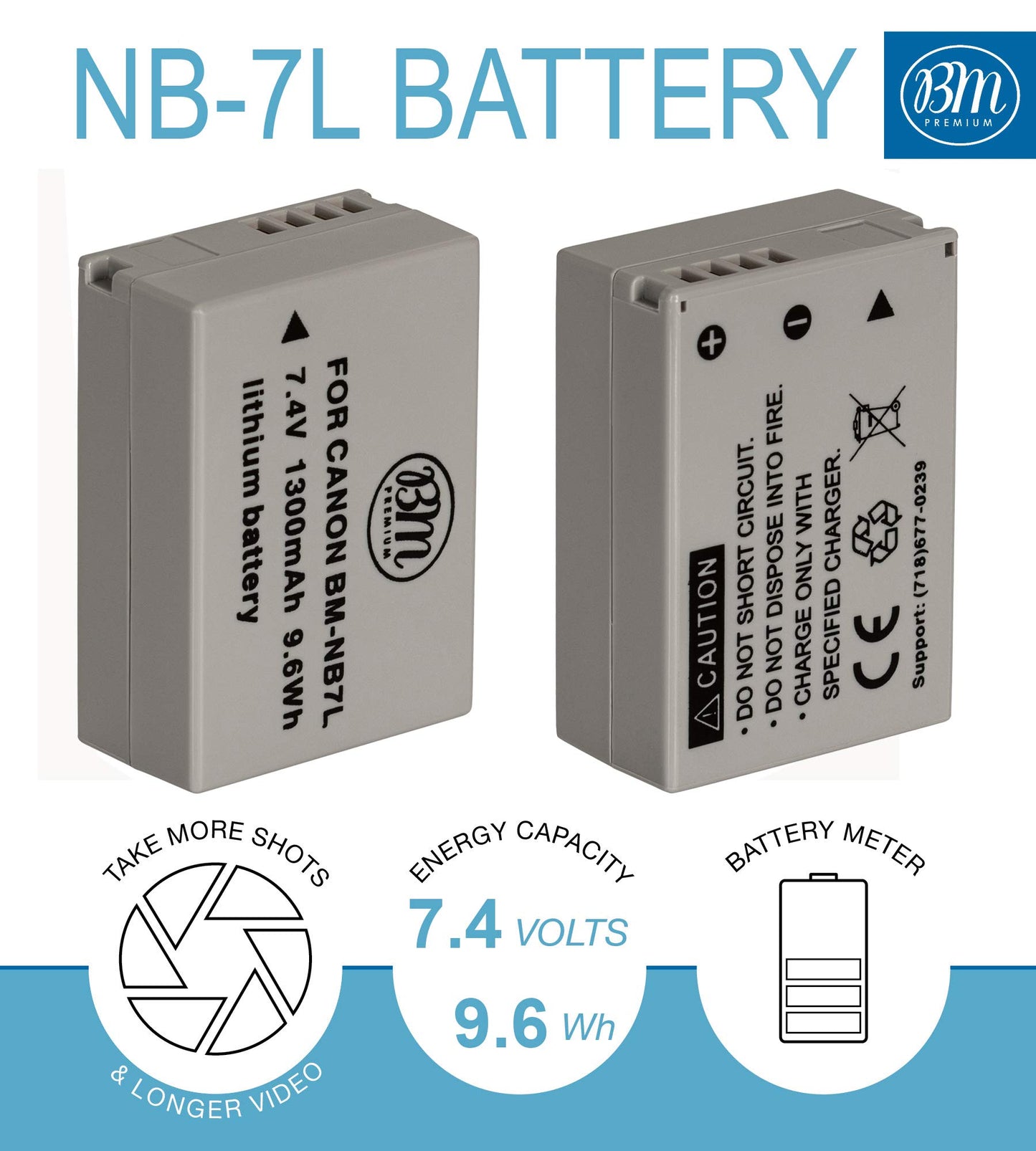 BM Premium 2-Pack of NB-7L Batteries & Battery Charger Kit for Canon PowerShot G10, G11, G12, SX30 is Digital Camera Includes Battery + AC/DC Battery