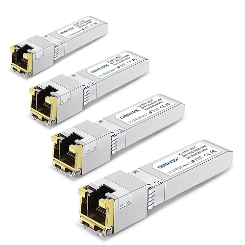 QINIYEK 4-Pack 10G SFP+ to RJ45 Module | 10Gbase-T Transceiver Compatible with Cisco, Ubiquiti, TP-Link, Meraki, Netgear and Open switches | CAT6a/7