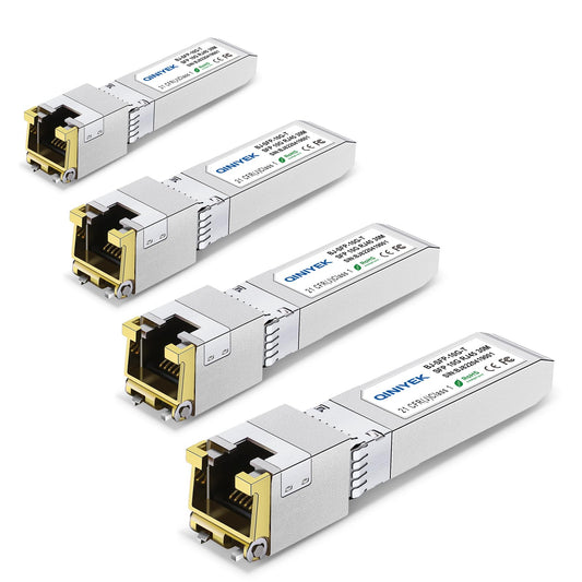 QINIYEK 4-Pack 10G SFP+ to RJ45 Module | 10Gbase-T Transceiver Compatible with Cisco, Ubiquiti, TP-Link, Meraki, Netgear and Open switches | CAT6a/7