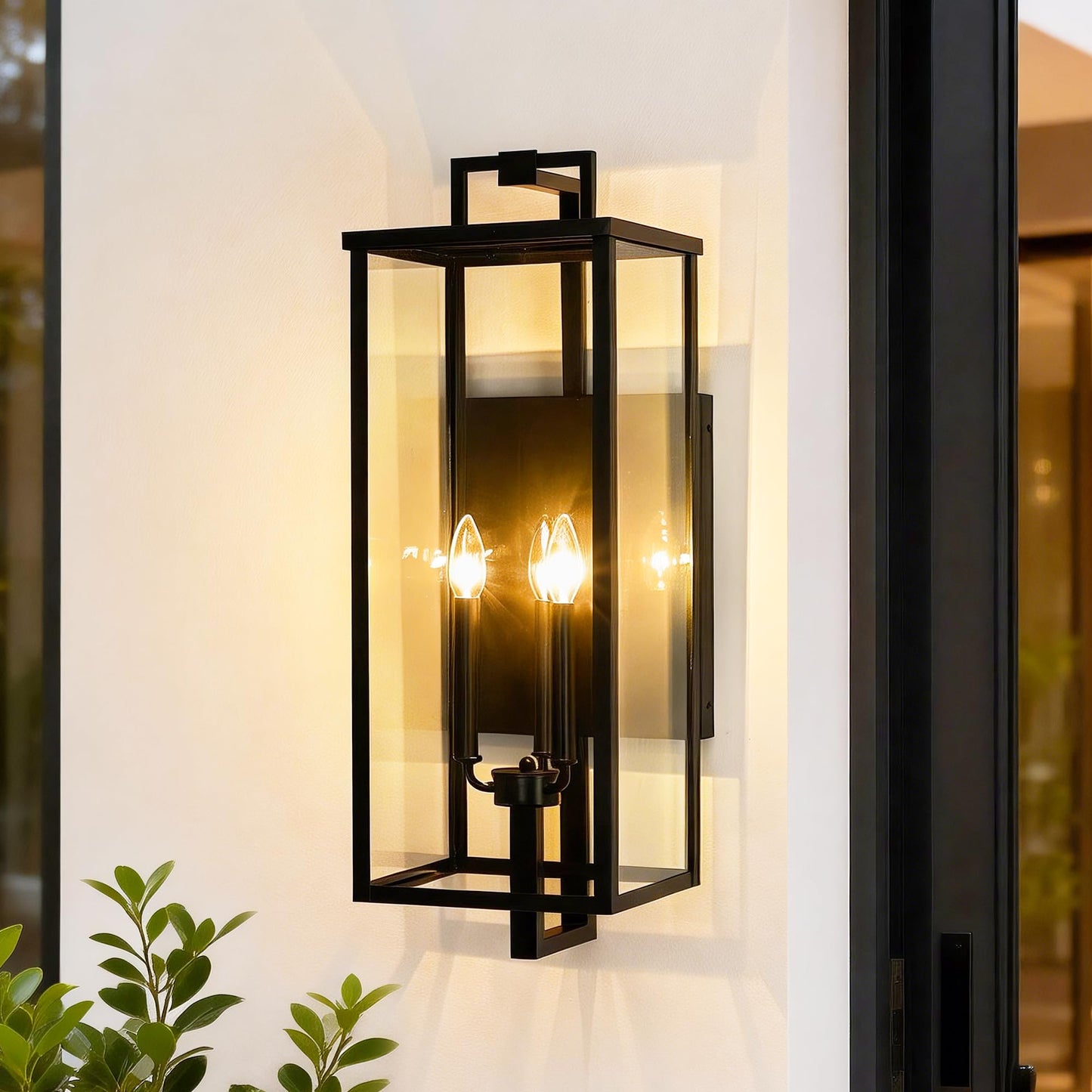 Edvivi Outdoor Wall Light Fixture, 27 in. H Large Exterior Lighting Fixtures with Clear Glass, 3-Light Matte Black Porch Lights Outdoor Wall Sconces