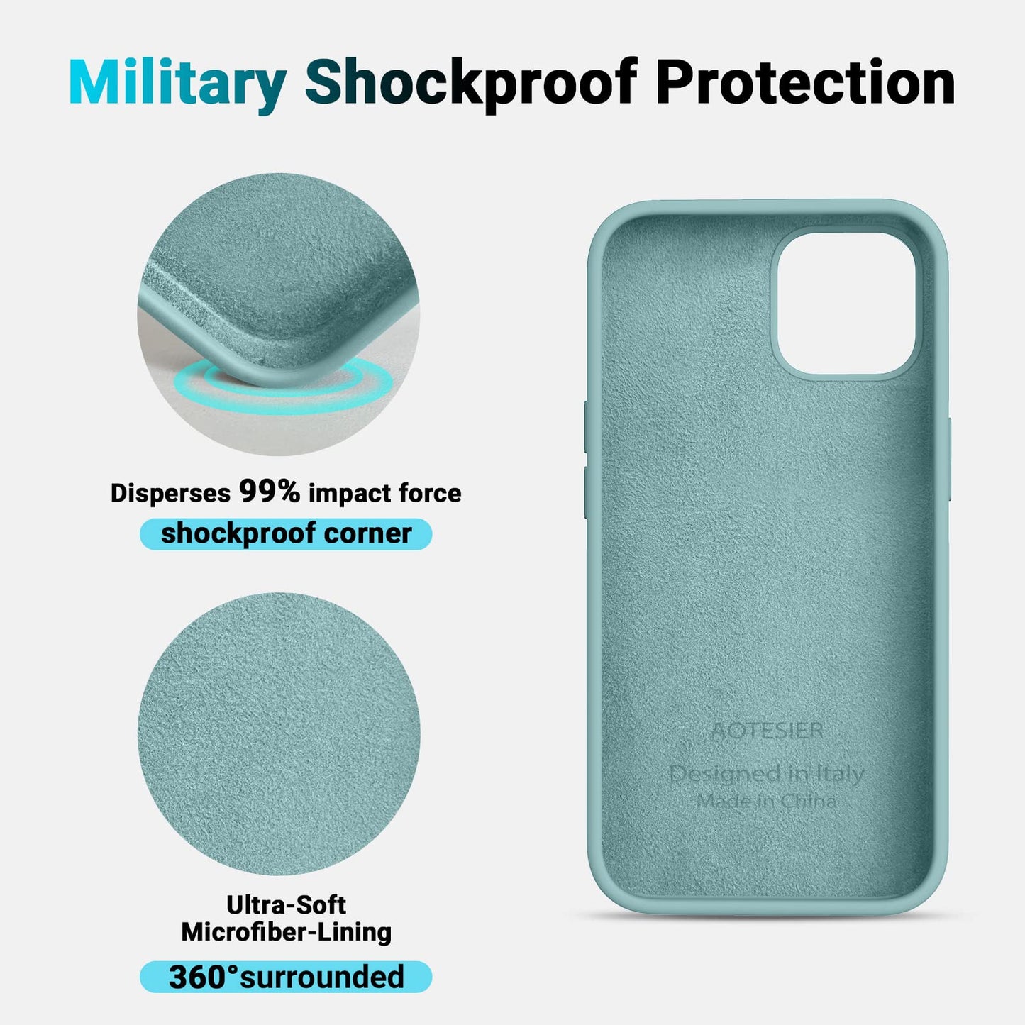 AOTESIER Shockproof for iPhone 12 Pro Max Case, Liquid Silicone Phone Case with [Soft Anti-Scratch Microfiber Lining] Drop Protection 6.7 inch, Mint