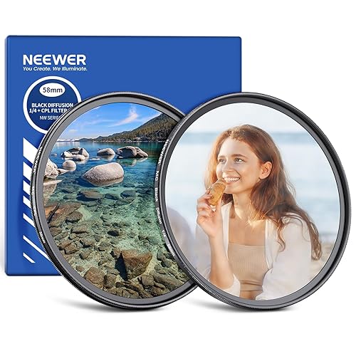 NEEWER 58mm CPL + Black Diffusion 1/4 Filter Set (2 Pack), Multicoated Optical Glass Circular Polarizing & Dreamy Soft Cinematic Effect Filter