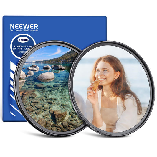 NEEWER 58mm CPL + Black Diffusion 1/4 Filter Set (2 Pack), Multicoated Optical Glass Circular Polarizing & Dreamy Soft Cinematic Effect Filter