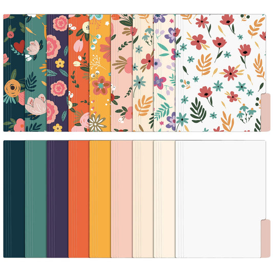 EOOUT 18 Pack Decorative File Folders Floral Folders Cute File Folder, Letter Size Colored File Folders,1/3-Cut Tabs, 9.6 x 11.6 Inches, for Office