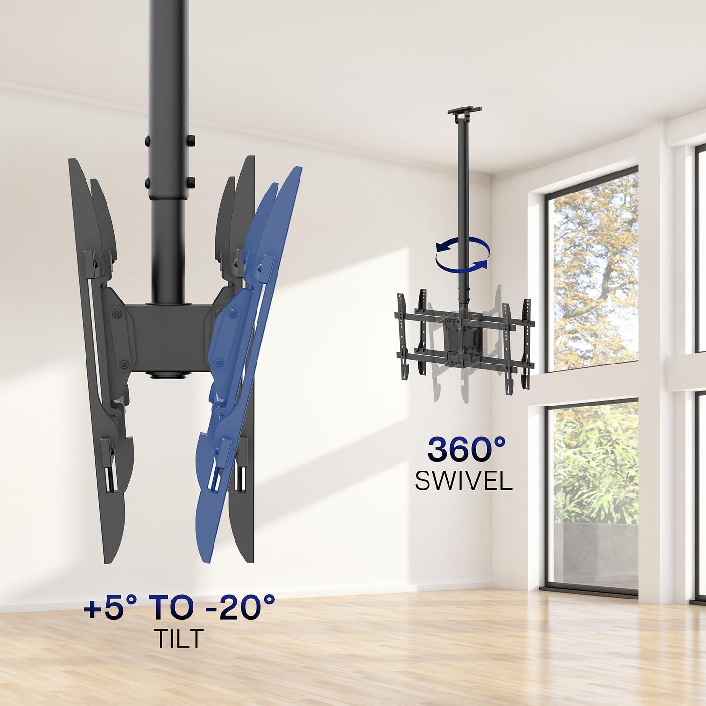 VIVO Back-to-Back Dual TV Ceiling Mount for 43 to 86 inch Screens, Heavy Duty, TVs up to 110 lbs Each, 5.5ft Extension Pole, Maximum VESA 600x400