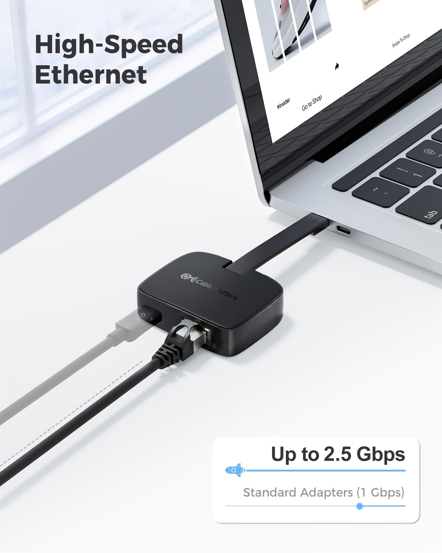 Cable Matters USB C to 2.5Gb Ethernet Adapter with 100W Charging,