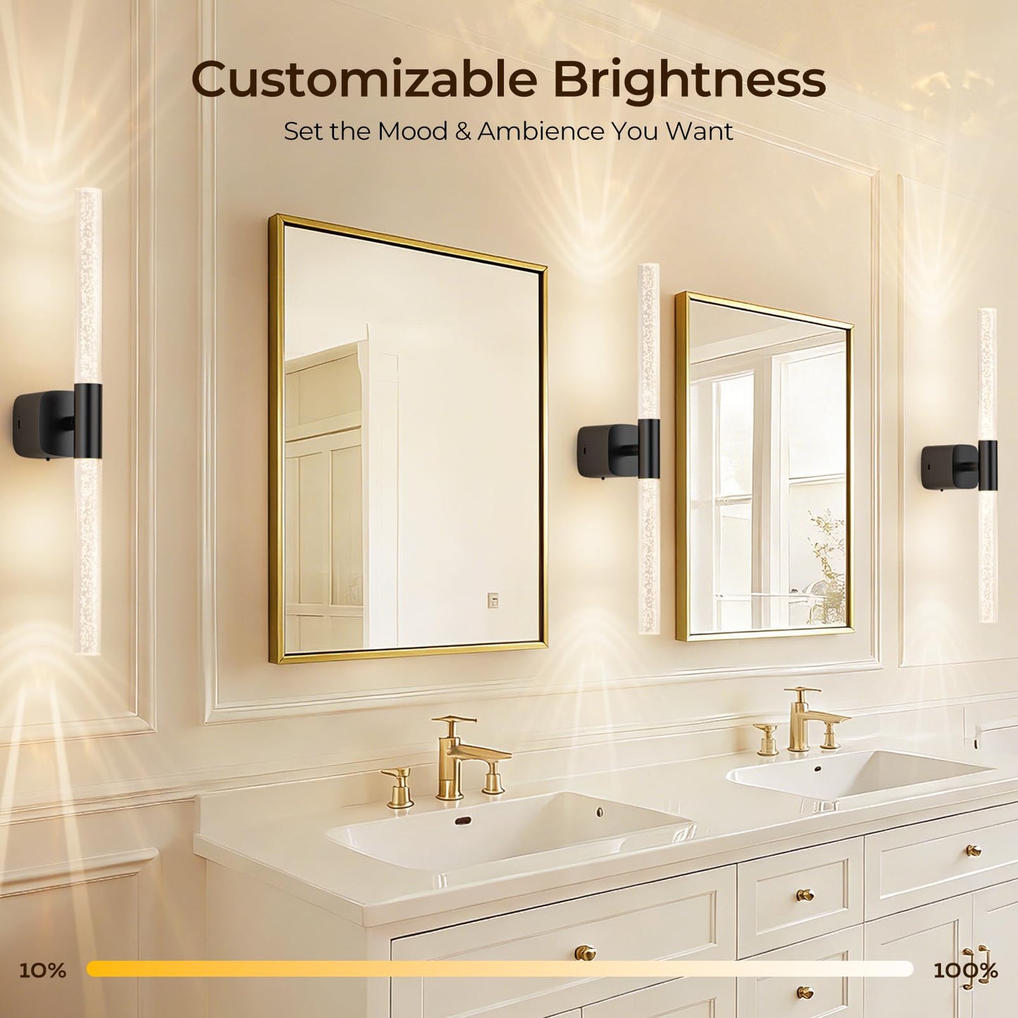Eclipterra Battery Operated Wall Sconce Set of 2 Black Rechargeable Acrylic Crystal Sconce Wall Decor Set of 2 with 12000mAh CCT Dimmable 350° Rotate