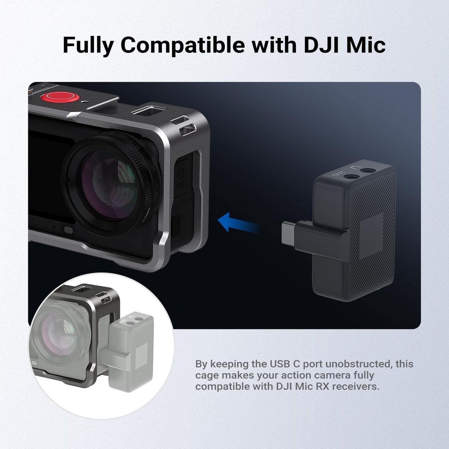NEEWER Basics Action Camera Cage Compatible with DJI Osmo Action 6 Accessories, Aluminum Alloy Protective Expansion Frame Case with 1/4" Screw Adapter