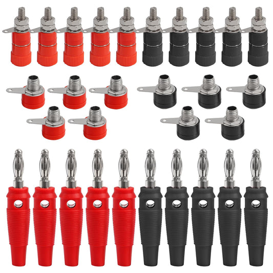 QCCAN 30PCS Binding Posts Terminals 4mm Banana Plug Socket & Red and Black Gold Plated 4mm Female and Male Banana Plugs Banana Socket Terminal