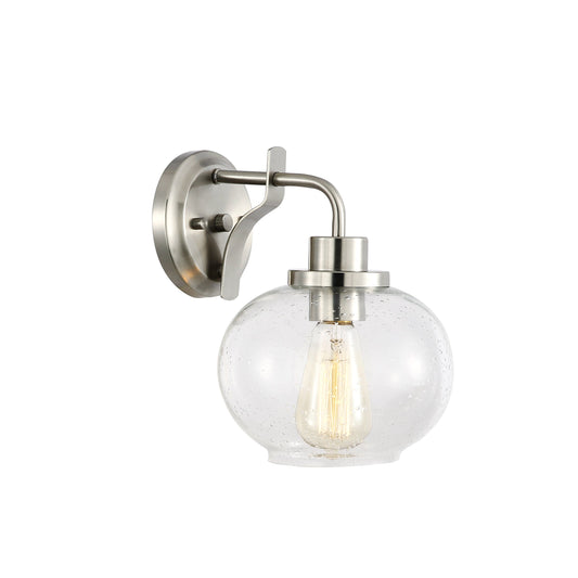 Light Society Sheridan Seeded Wall Sconce, Satin Nickel with Handblown Clear Glass Shade, Vintage Industrial Modern Lighting Fixture (LS-W245-SN)