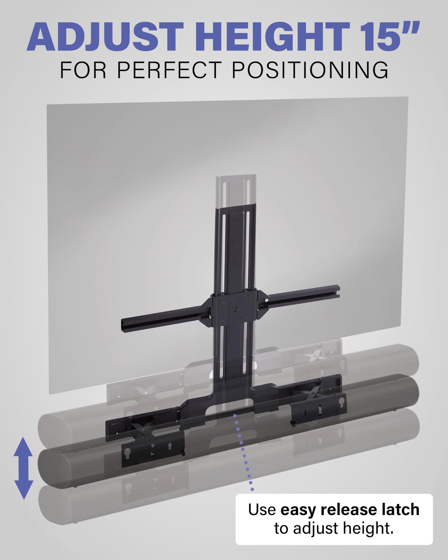 SANUS Soundbar TV Mount for Sonos Arc & Sonos Arc Ultra Soundbar - Depth Adjustable for Dolby Atmos - Universal Mount for TVs 50” to 90”