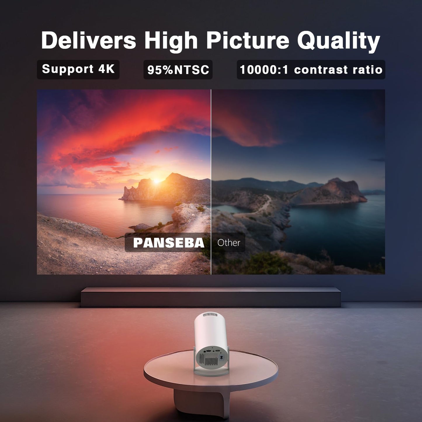 [Electronic Focus with Short Throw] PANSEBA Mini Projector with WiFi 6 and Bluetooth, Auto Keystone Outdoor Movie Projector, Big Screen Home Portable