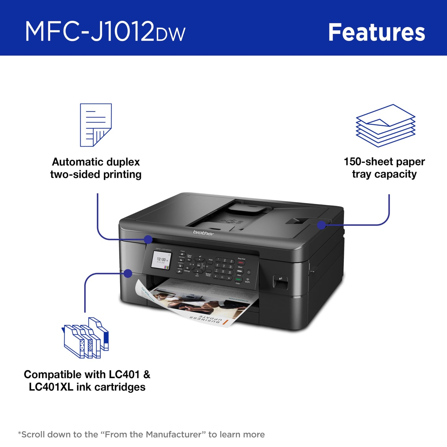 Brother MFC-J1012DW Wireless Colour Inkjet All-in-One Printer with Mobile Device and Duplex Printing, for Home Office and Personal Use, Refresh