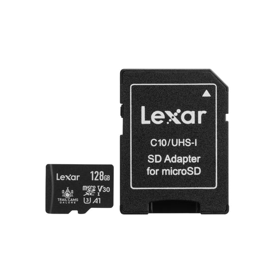 Trail Cams Galore Lexar 128GB Micro SD Card Micro SDXC UHS-I Flash Memory Card with Adapter, 100MB/s, C10, U3, A1, V30, Full HD, 4K UHD, High Speed TF
