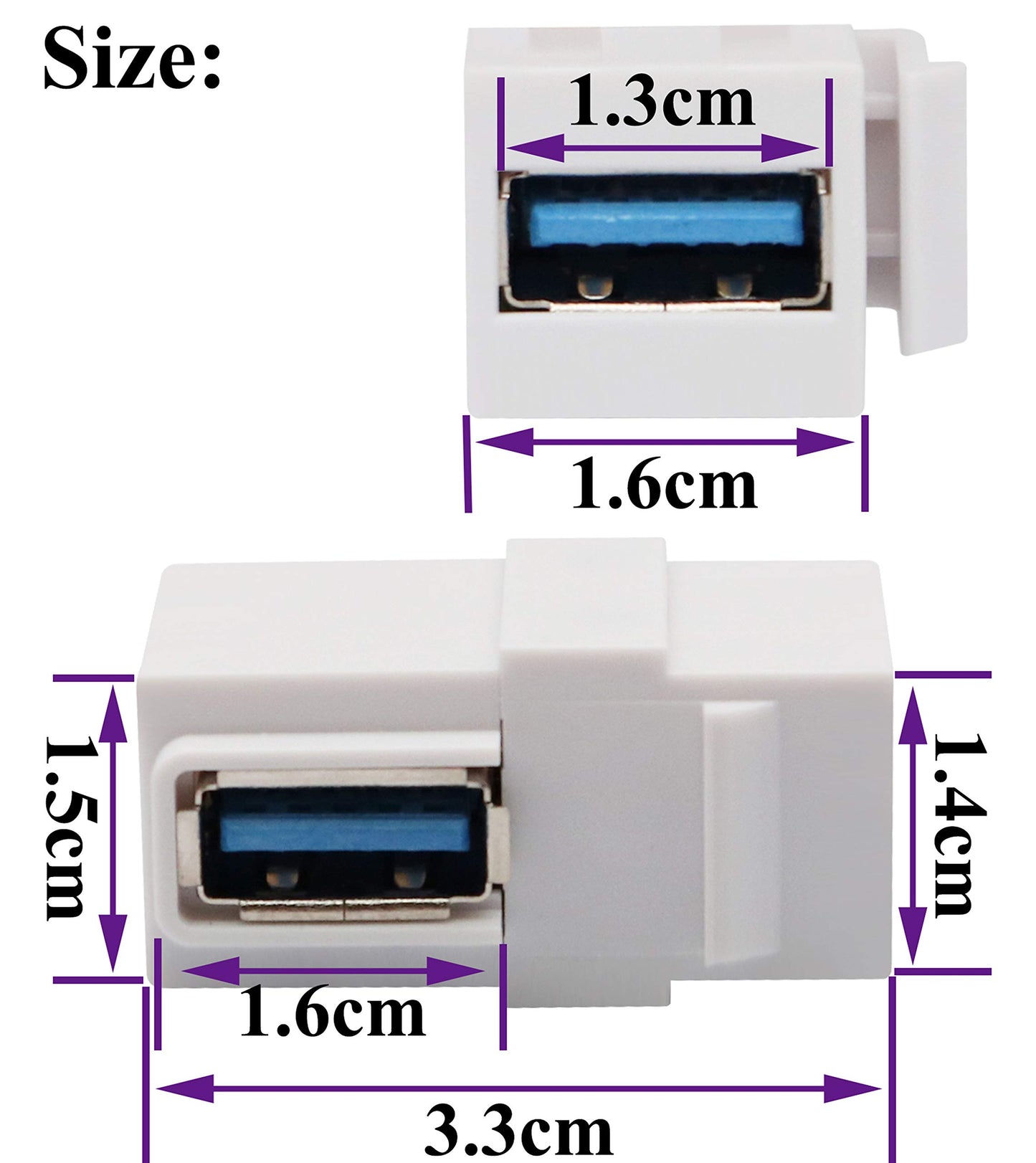 AAOTOKK Right Angle USB 3.0 Keystone Coupler 90 Degree USB 3.0 A Female to Female Keystone Jack Insert Socket Coupler Adapter for Wall Plate Outlet…