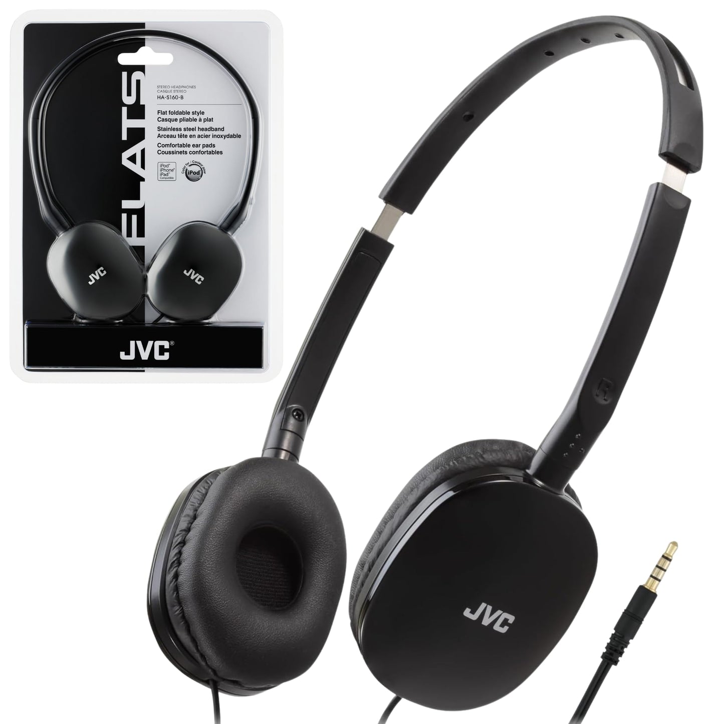JVC Flats On-Ear Wired Headphones - Flat Foldable Design - 30mm Driver for Powerful Sound - Soft Ear-Pads for Comfort - Steel Headband - Lightweight…