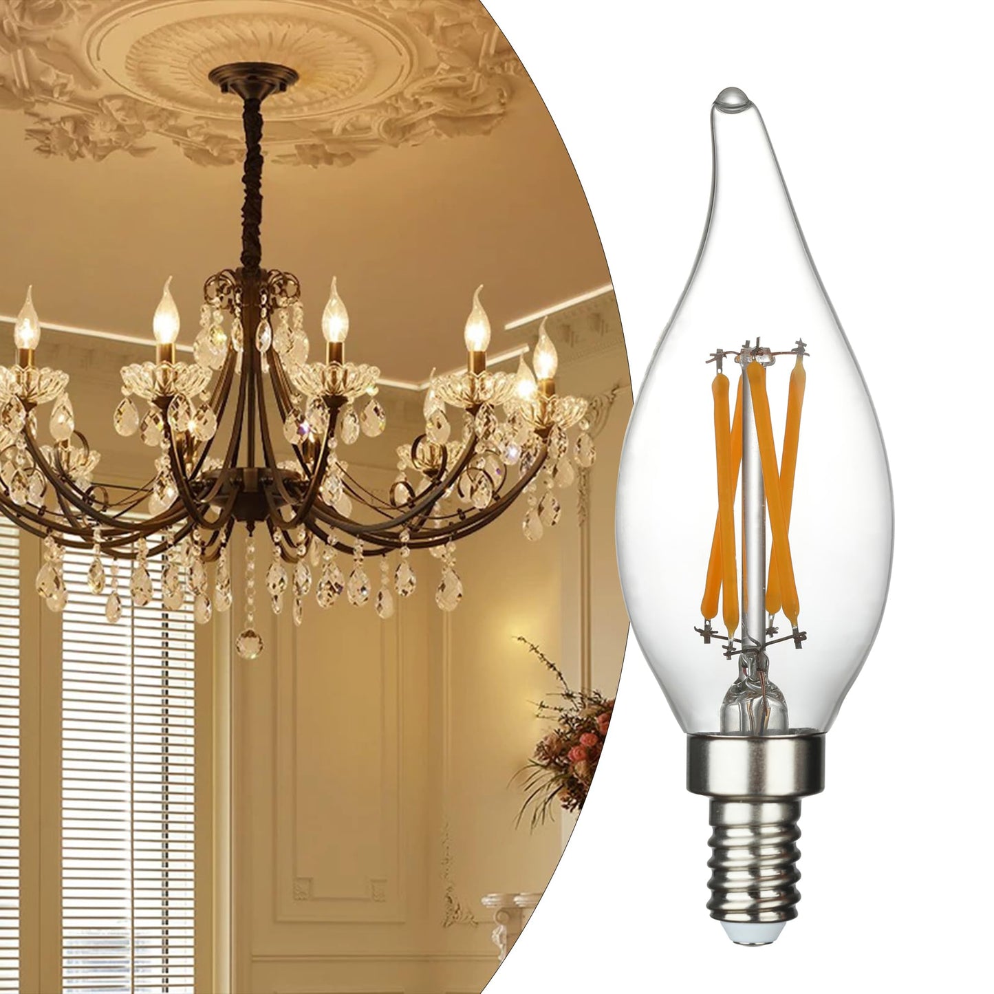 LOROFY 6 Pack E12 Led Light Bulbs, 40 Watt Equivalent 4W, CA10 2700K Warm White 400LM Dimmable Chandelier Bulbs, High Brightness Candelabra Bulbs