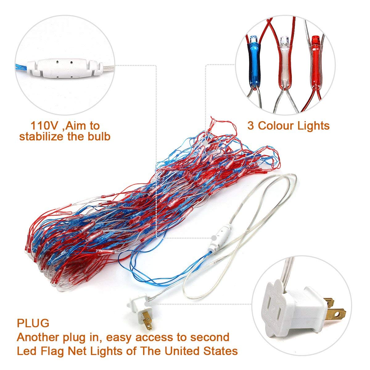 American Flag String Lights, Waterproof Led Flag Net Light, with 420 Super Bright LED, for Yard Garden Decoration, Festival, Holiday, Party
